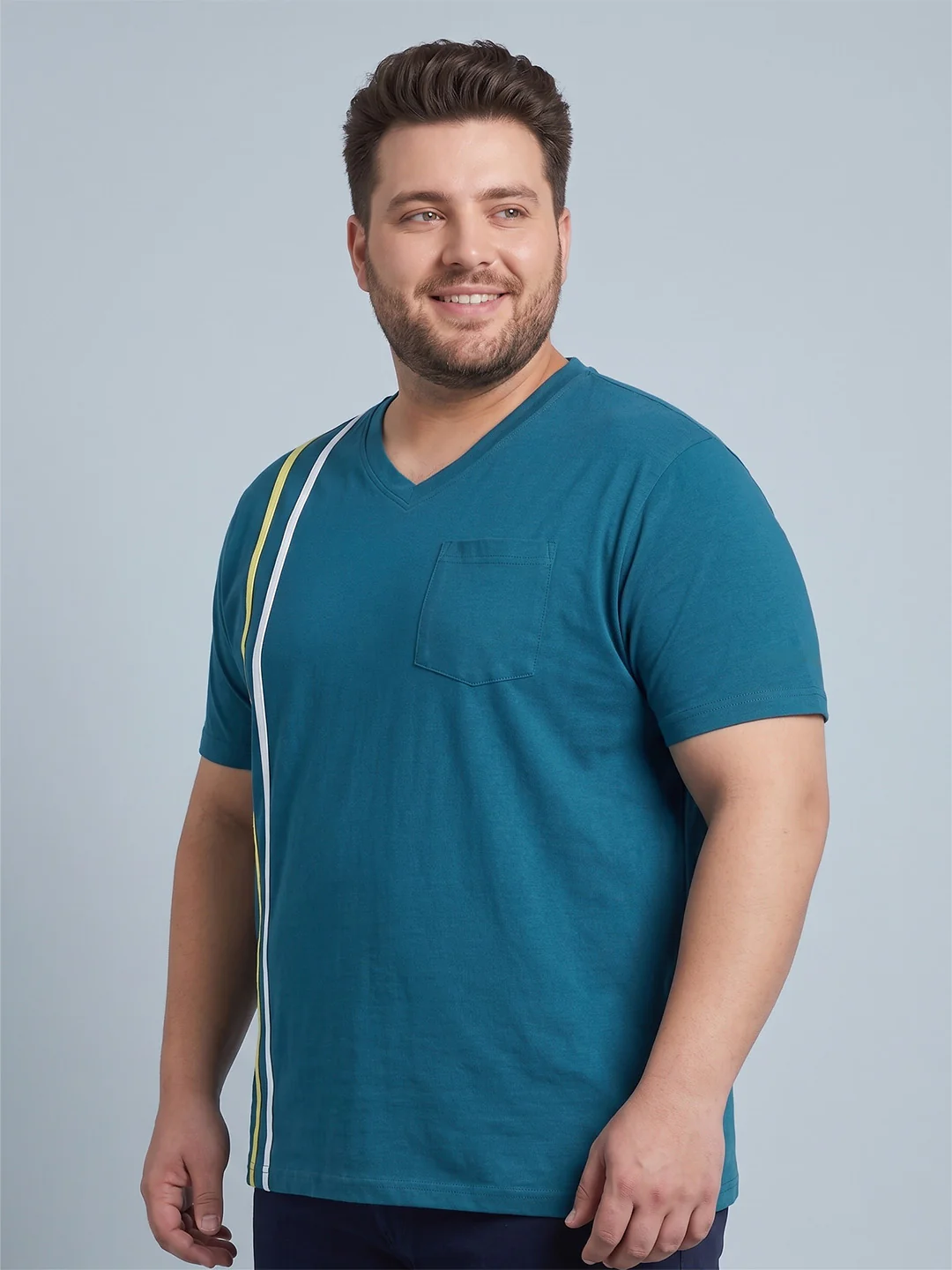 Men Plus Size Tryout Teal Solid V-Neck - Image 2