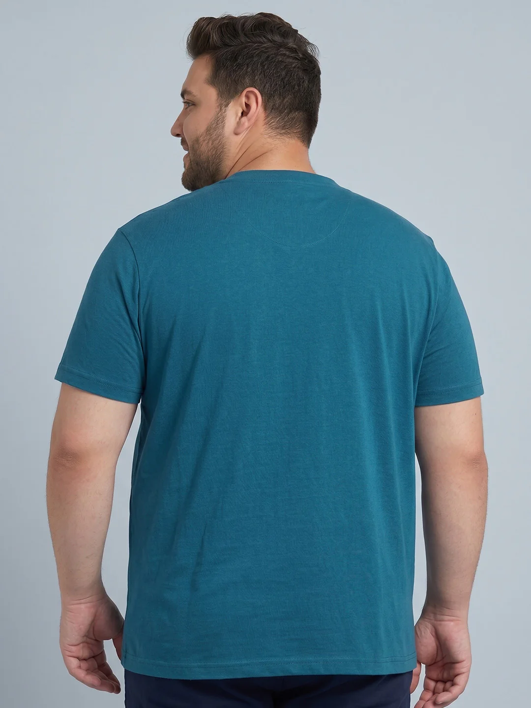 Men Plus Size Tryout Teal Solid V-Neck - Image 3