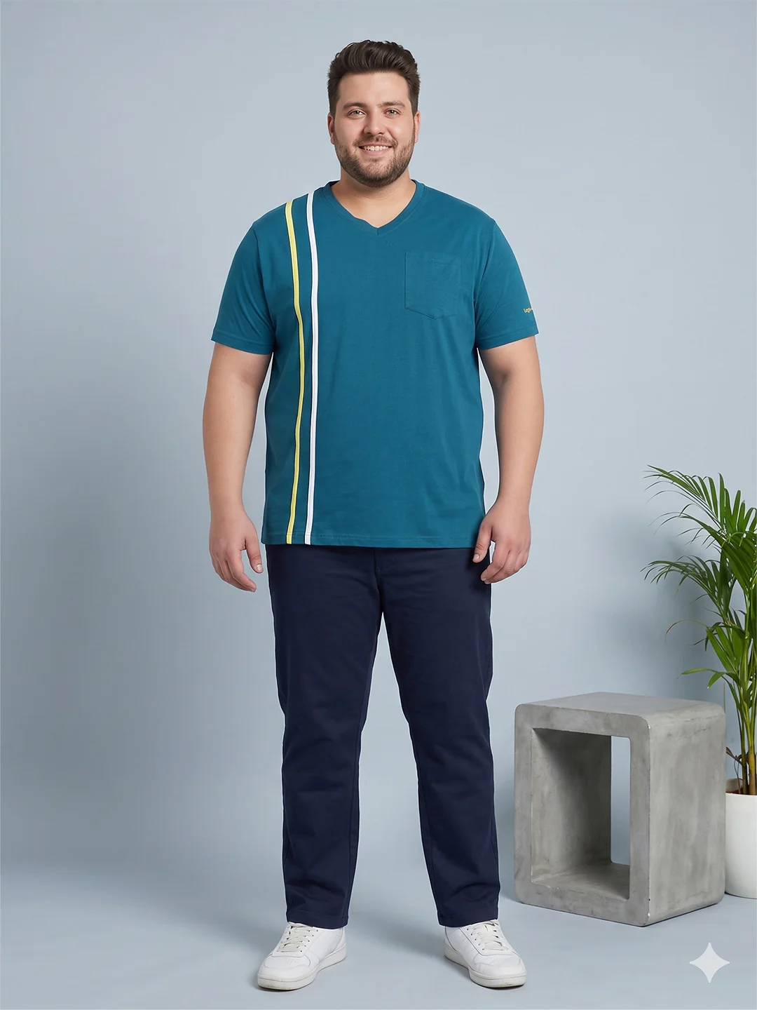 Men Plus Size Tryout Teal Solid V-Neck - Image 4