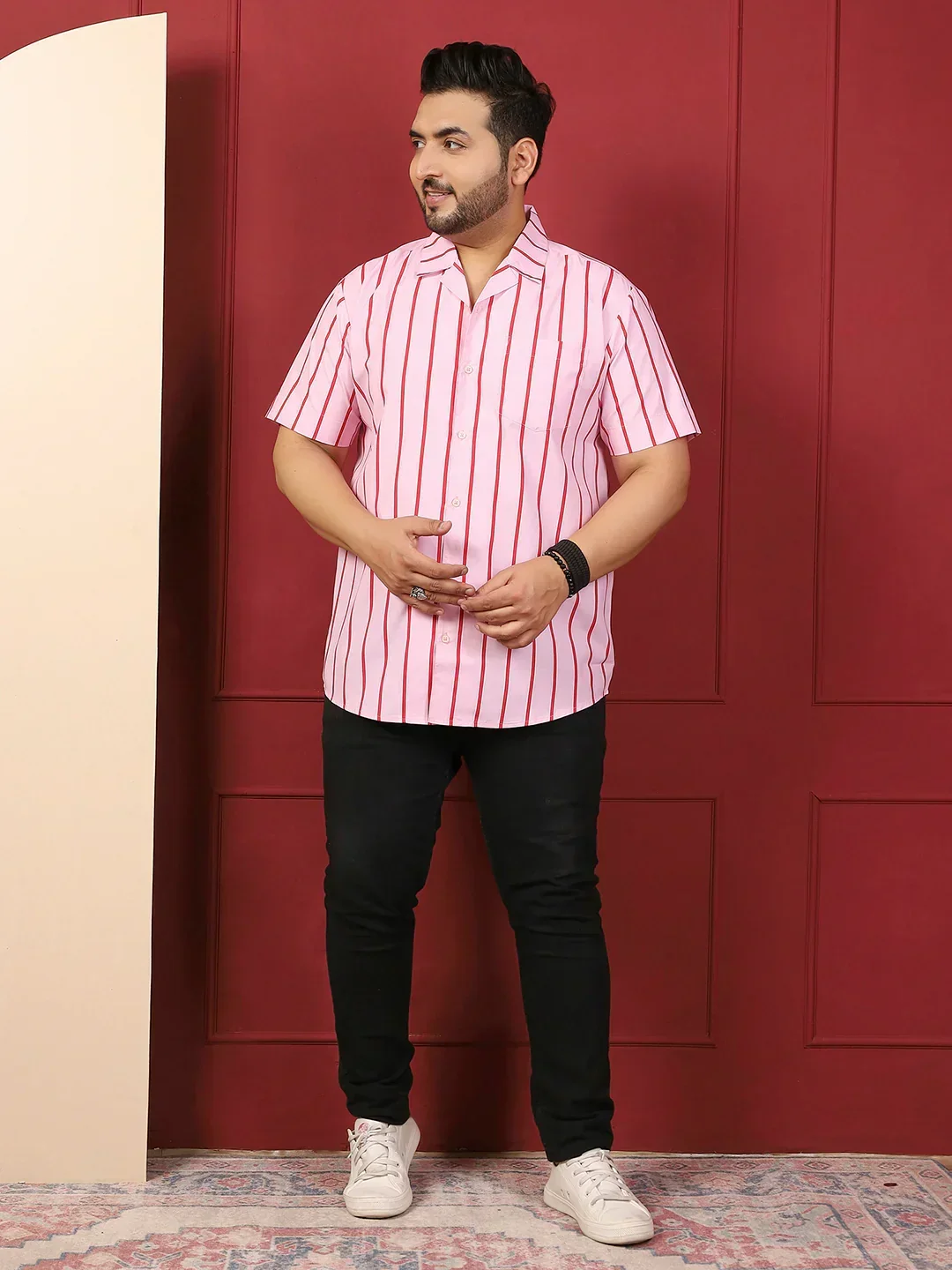 Men Plus Size Tundiq Multicolor Striped Shirt - Image 3