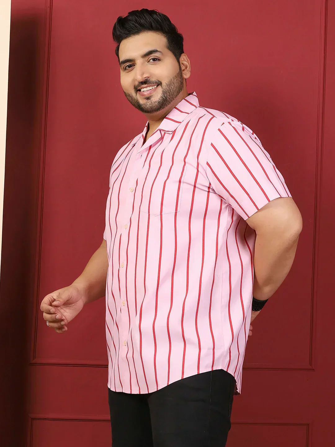 Men Plus Size Tundiq Multicolor Striped Shirt - Image 4