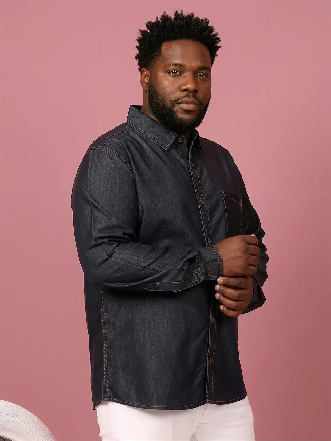 Men Plus Size Tunisor Brown Solid Casual Shirt - Image 2