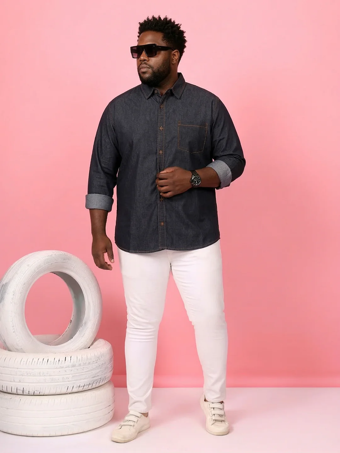 Men Plus Size Tunisor Brown Solid Casual Shirt - Image 7