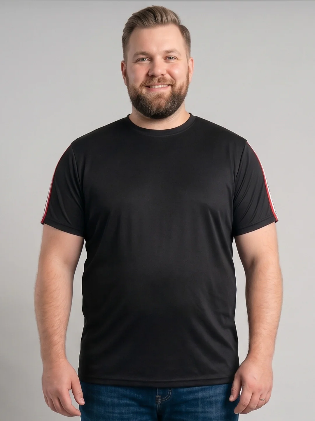 Men Plus Size Turtleneck Black Solid Round Neck