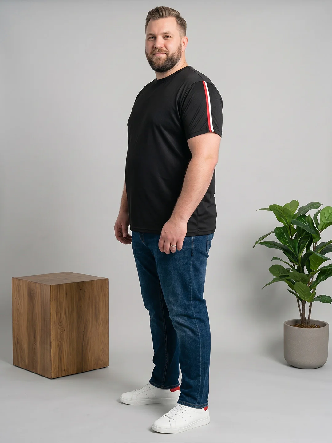 Men Plus Size Turtleneck Black Solid Round Neck - Image 3
