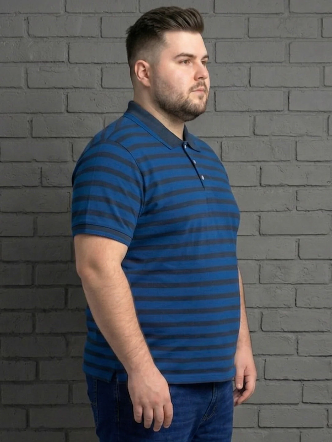 Men Plus Size Tyrian Multi Striped Polo - Image 2