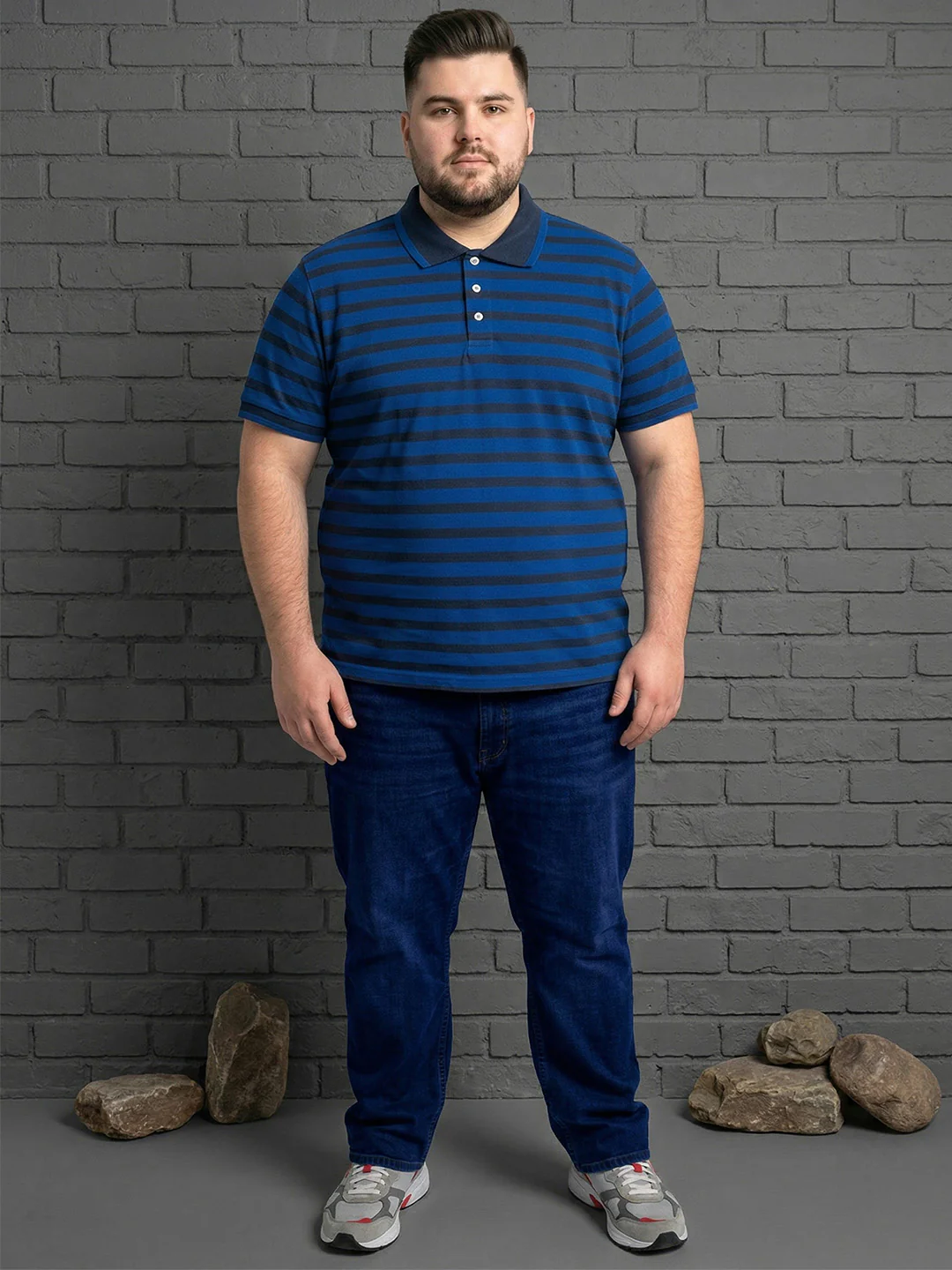 Men Plus Size Tyrian Multi Striped Polo - Image 4