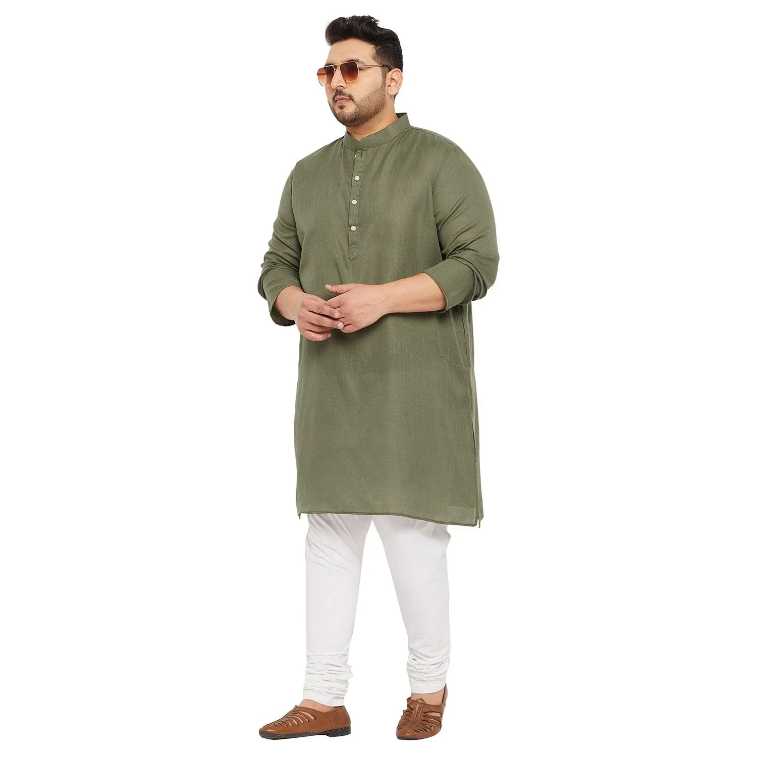 Men Plus Size Ullas-OL Solid Kurta - Image 2