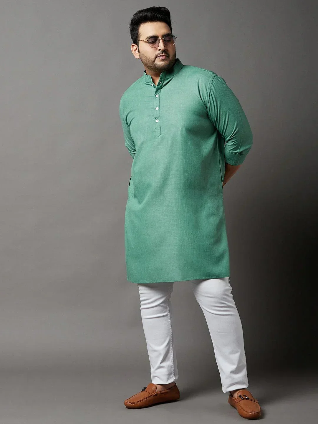 Men Plus Size Ullas Solid Kurta - Image 3