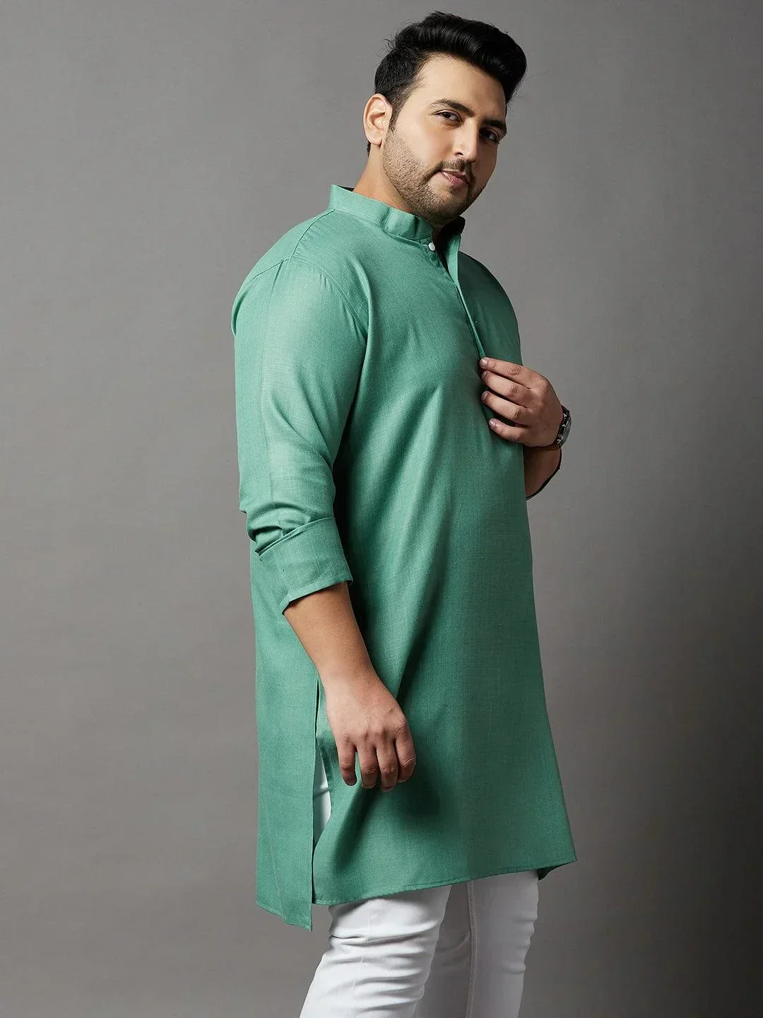 Men Plus Size Ullas Solid Kurta - Image 5