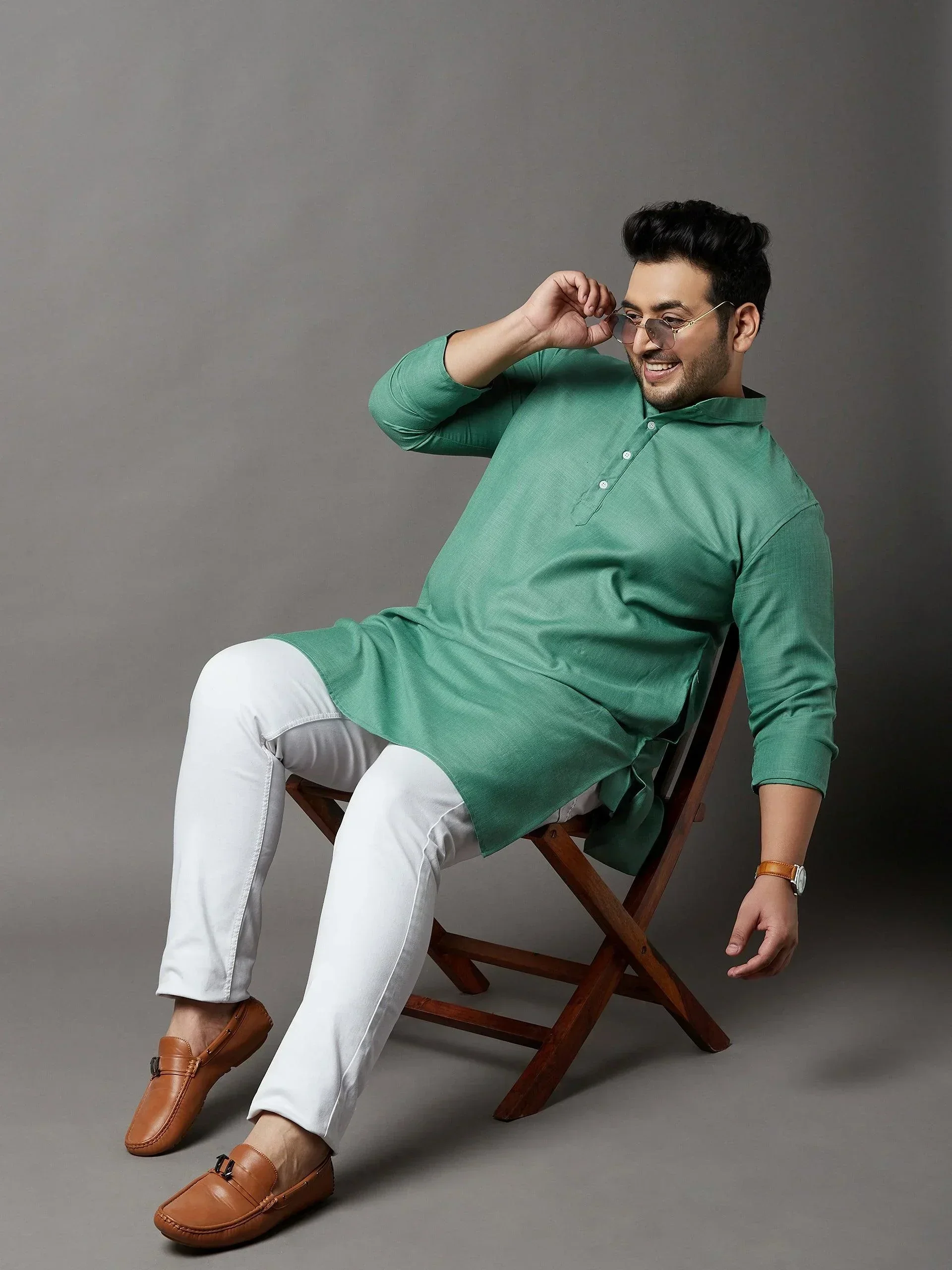 Men Plus Size Ullas Solid Kurta - Image 8