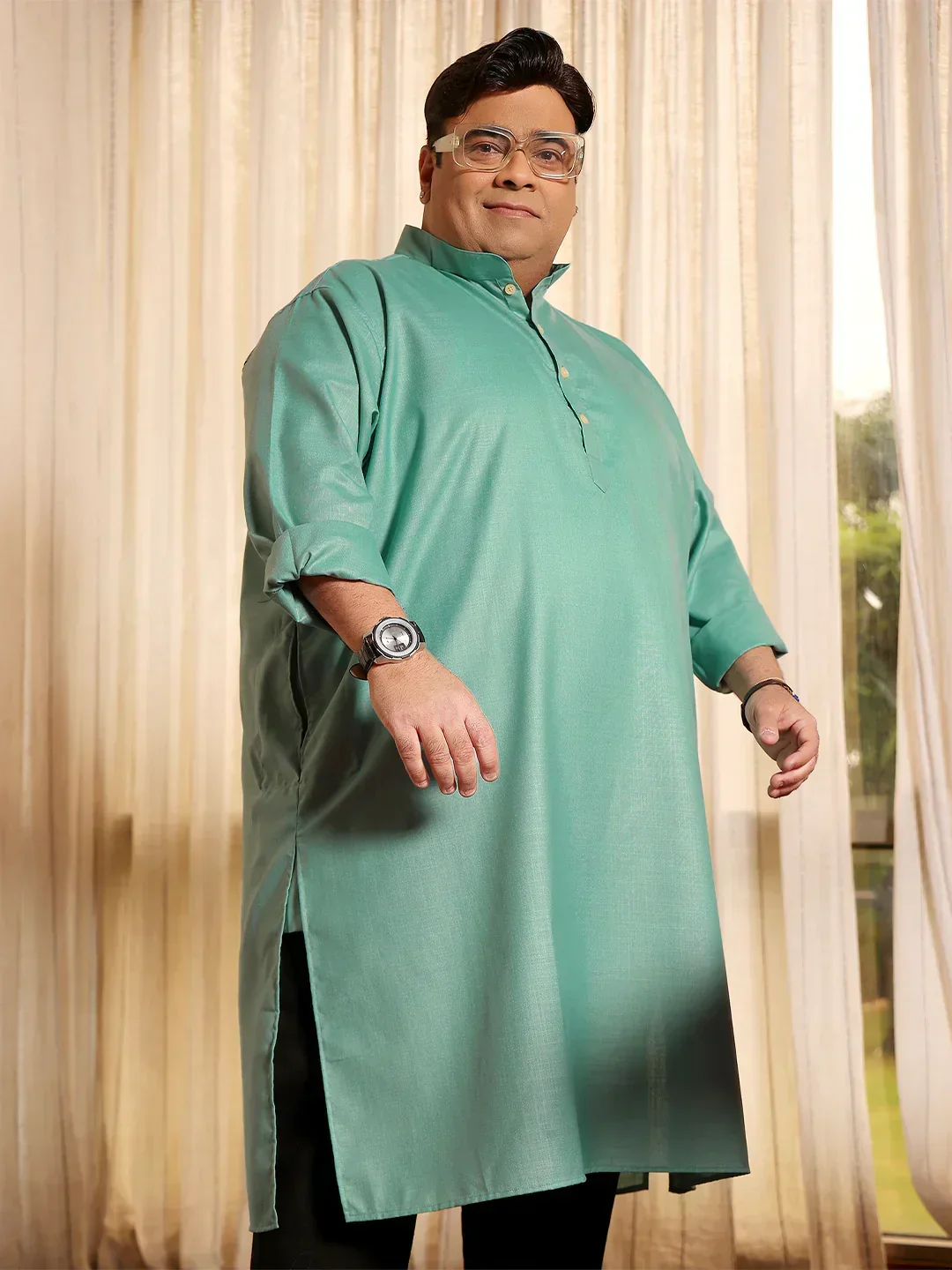 Men Plus Size Ullas Solid Kurta - Image 9