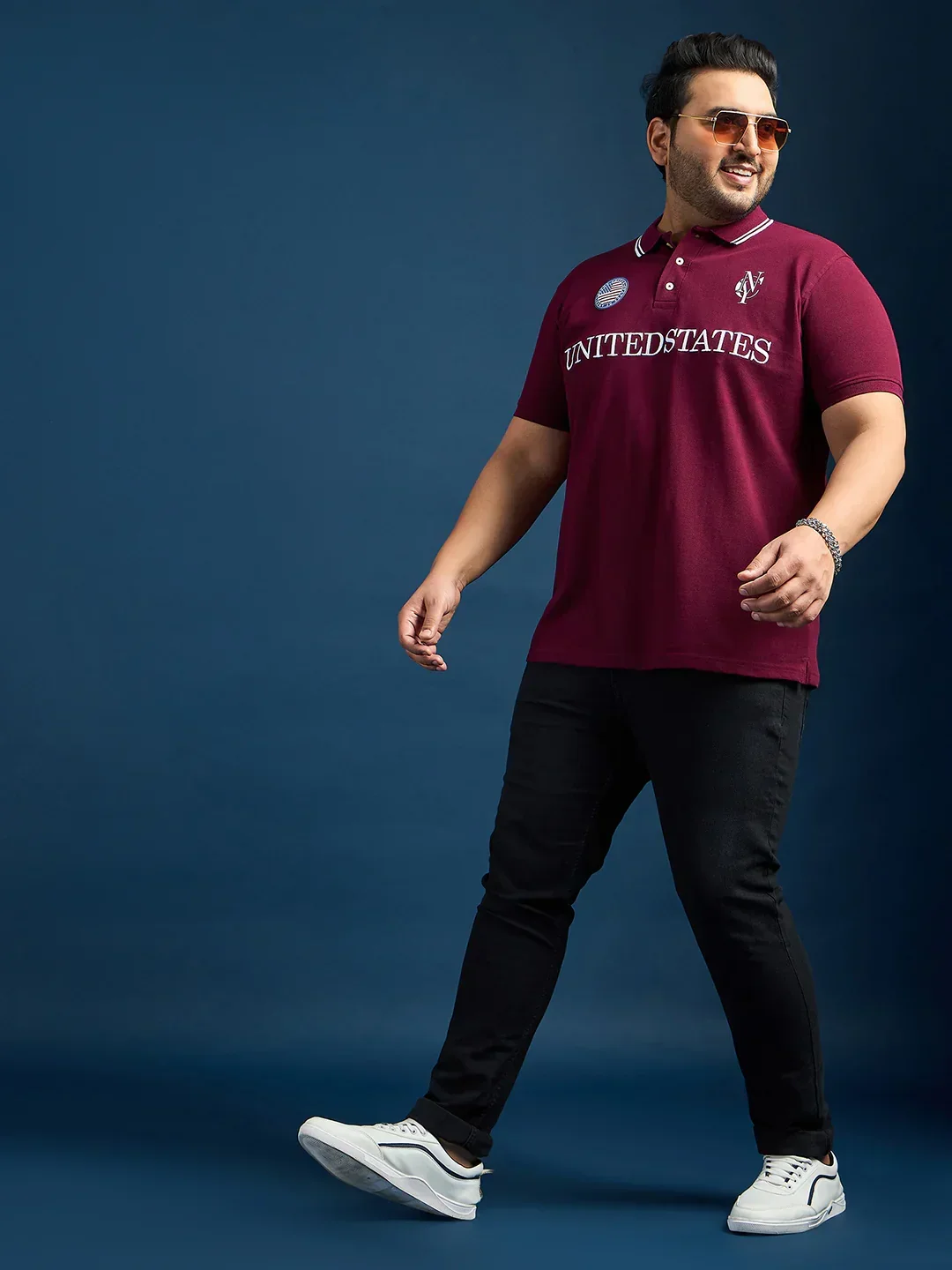 Men Plus Size United States-Maroon Printed Polo Tshirt - Image 2