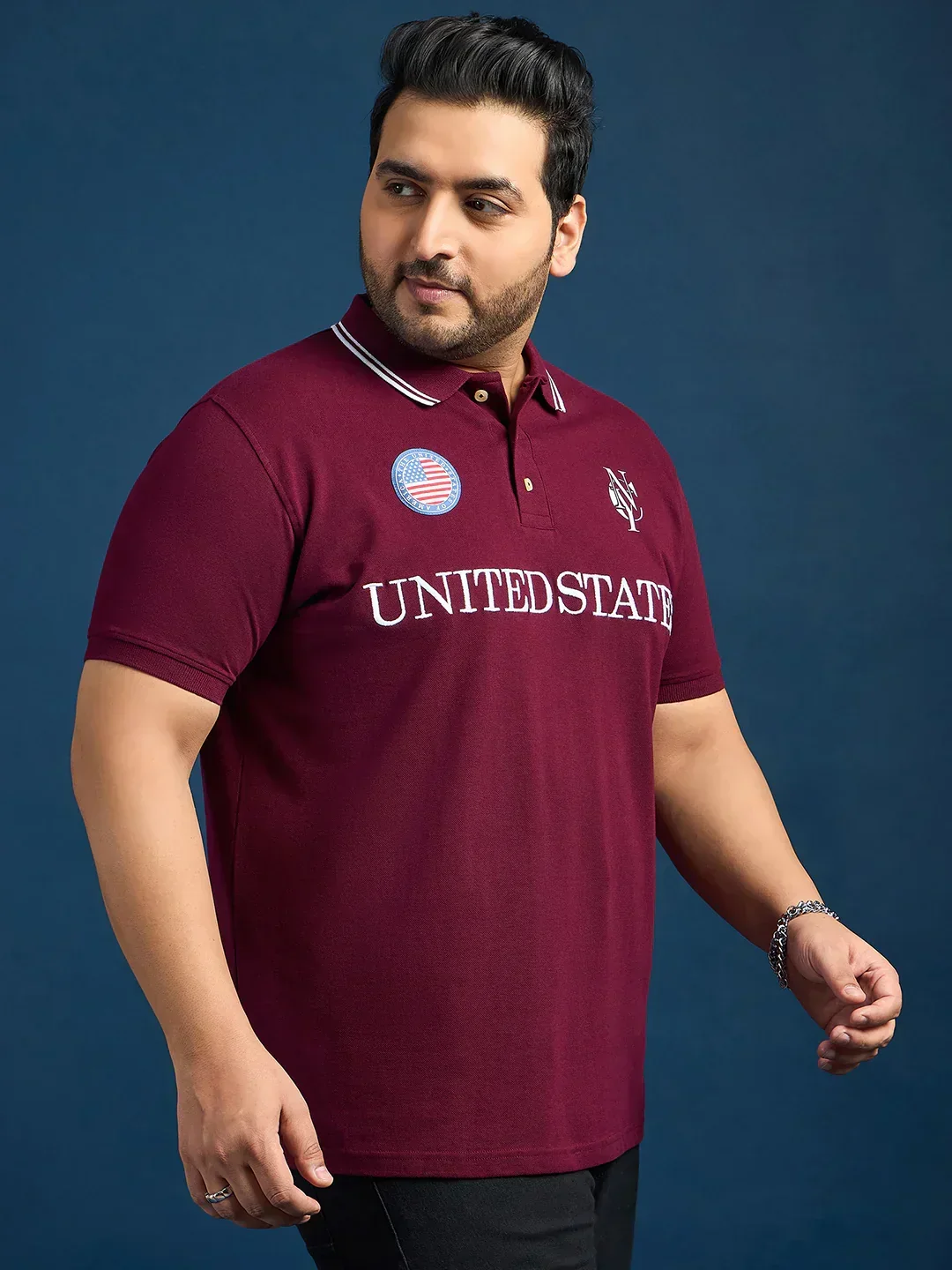 Men Plus Size United States-Maroon Printed Polo Tshirt - Image 4