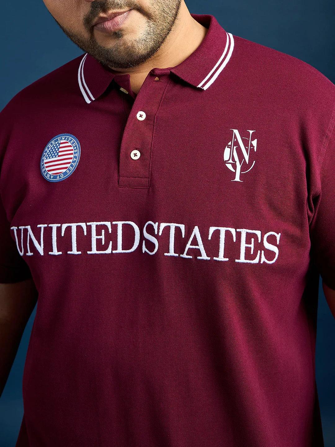 Men Plus Size United States-Maroon Printed Polo Tshirt - Image 6