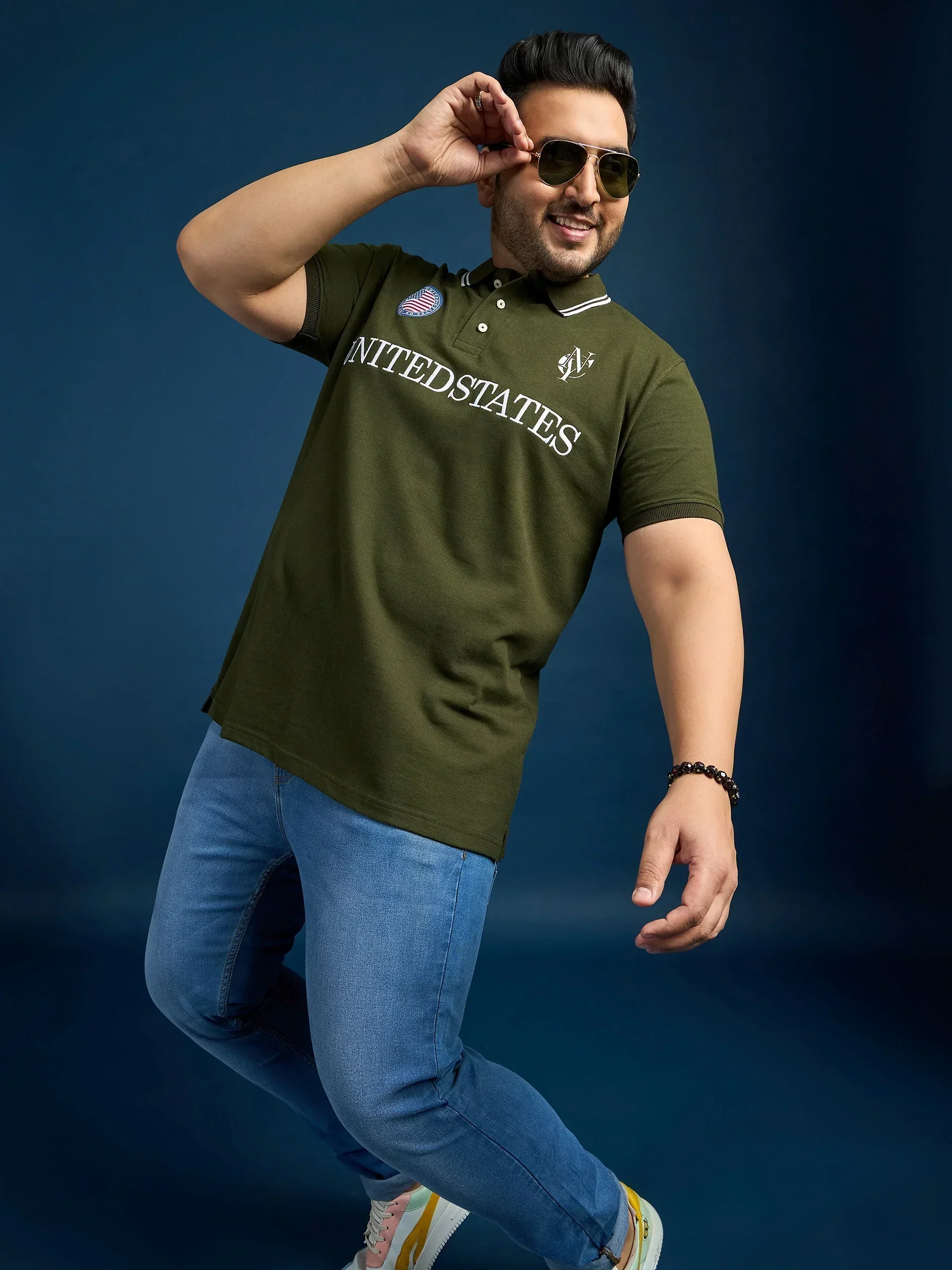 Men Plus Size United States-Olive Printed Polo Tshirt - Image 2