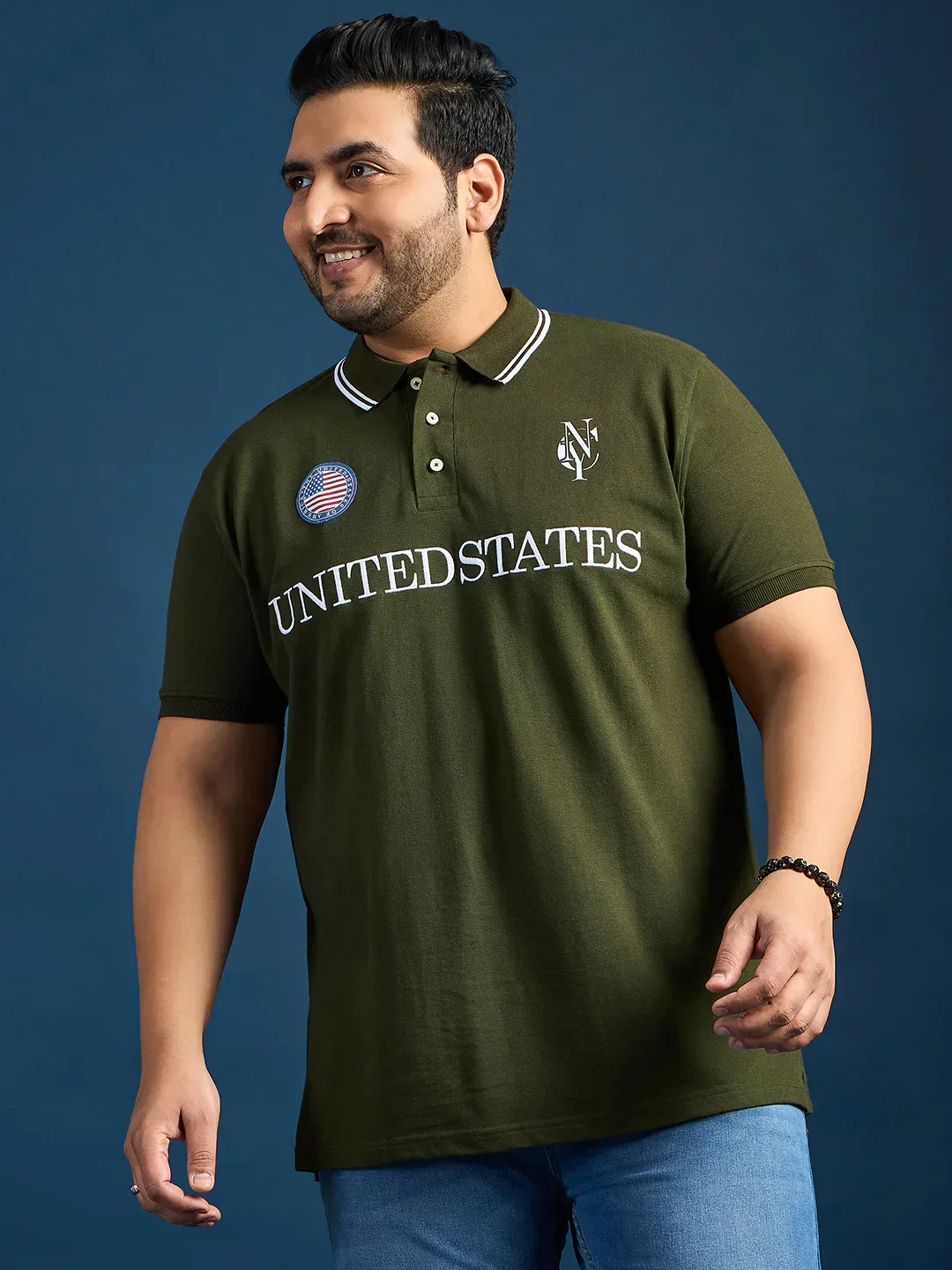 Men Plus Size United States-Olive Printed Polo Tshirt - Image 3