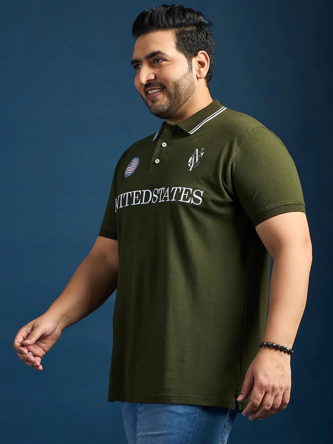 Men Plus Size United States-Olive Printed Polo Tshirt - Image 5