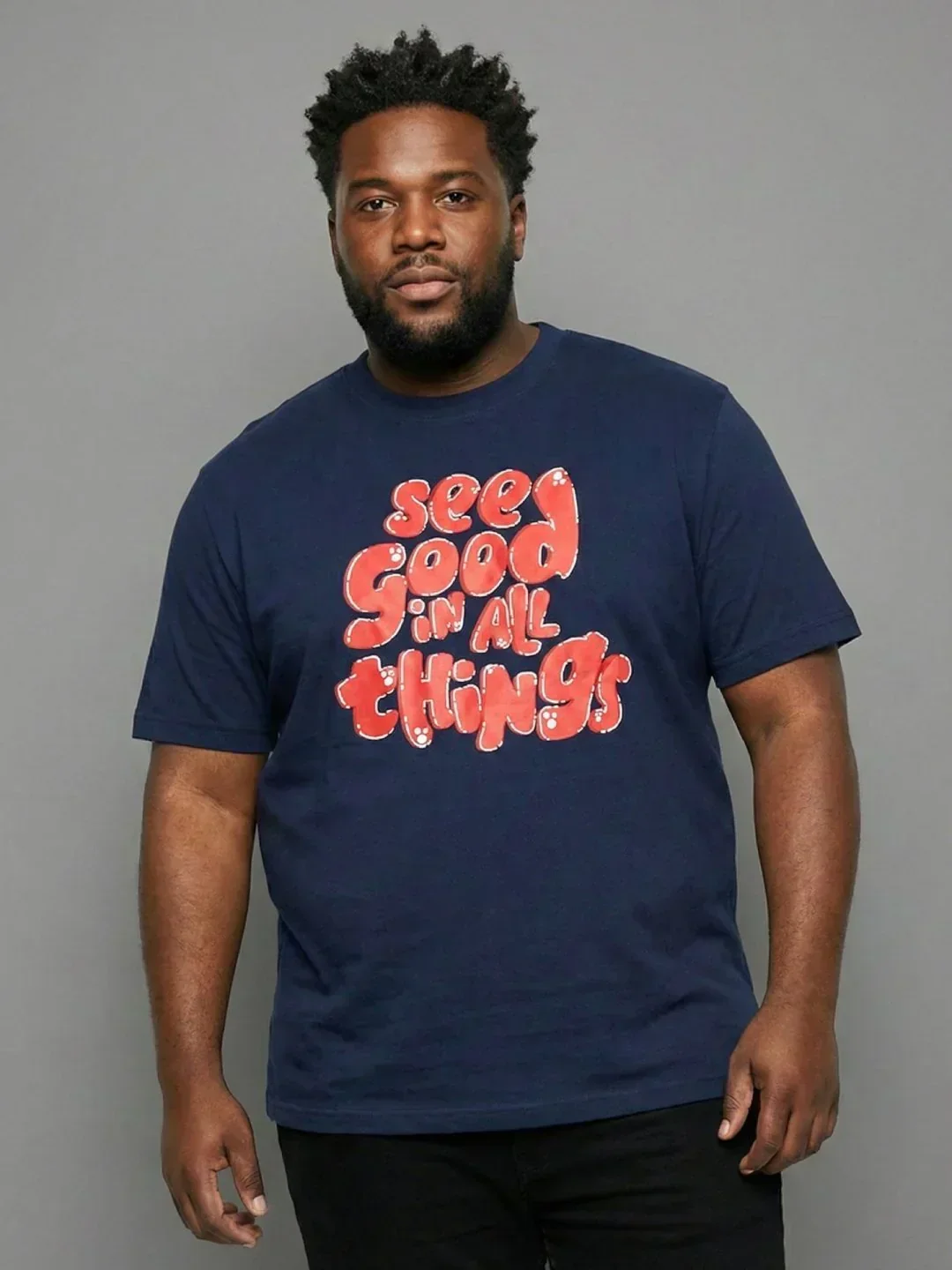 Men Plus Size Upbeat Navy-Blue Printed Round Neck Tshirt - Image 3