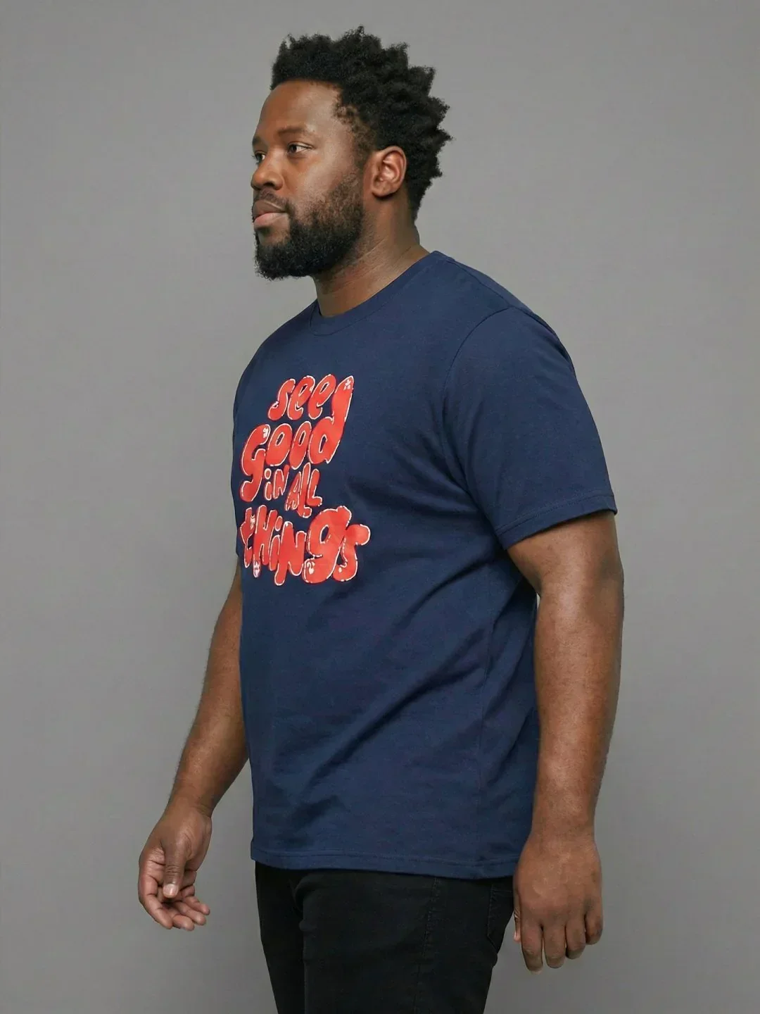 Men Plus Size Upbeat Navy-Blue Printed Round Neck Tshirt - Image 5