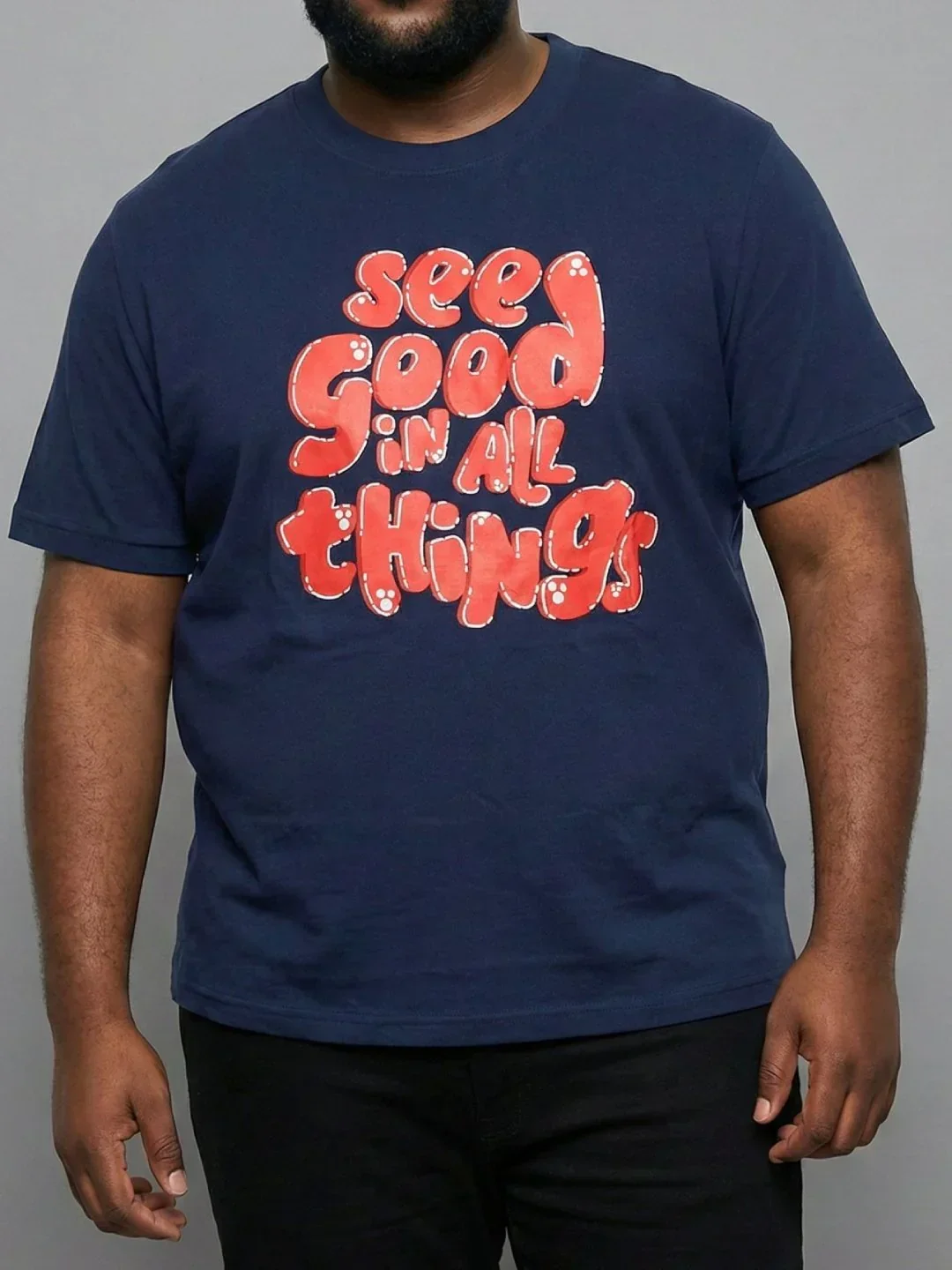 Men Plus Size Upbeat Navy-Blue Printed Round Neck Tshirt - Image 7