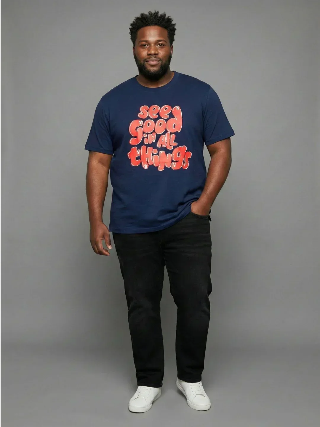 Men Plus Size Upbeat Navy-Blue Printed Round Neck Tshirt - Image 8