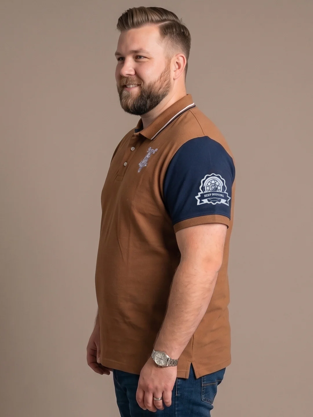 Men Plus Size Urbanglow Brown Colorblock Polo - Image 2