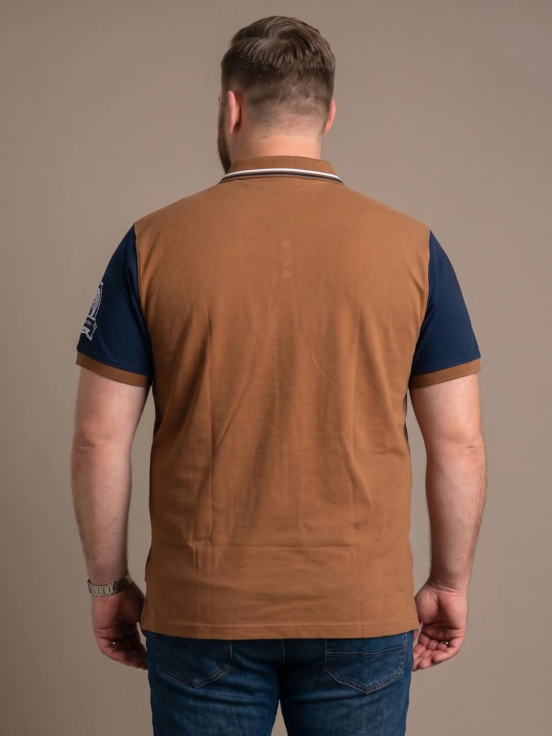 Men Plus Size Urbanglow Brown Colorblock Polo - Image 3