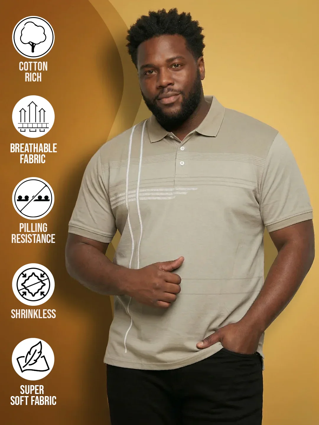 Men Plus Size Urbanite Grey Printed Polo Tshirt - Image 2