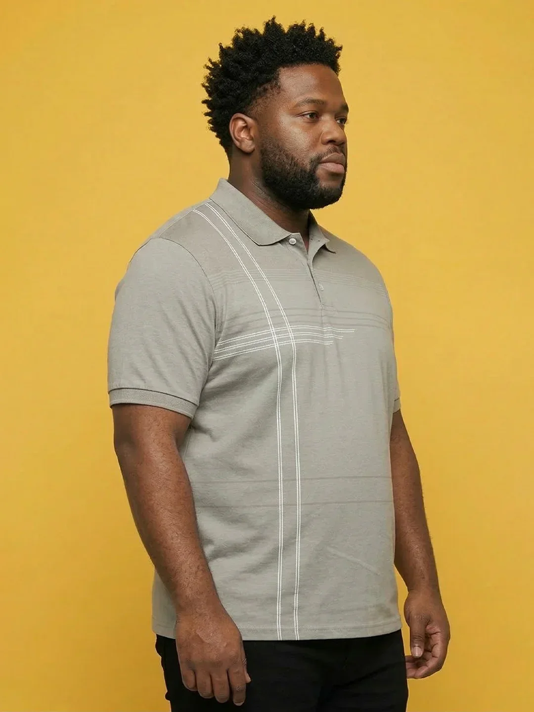 Men Plus Size Urbanite Grey Printed Polo Tshirt - Image 3