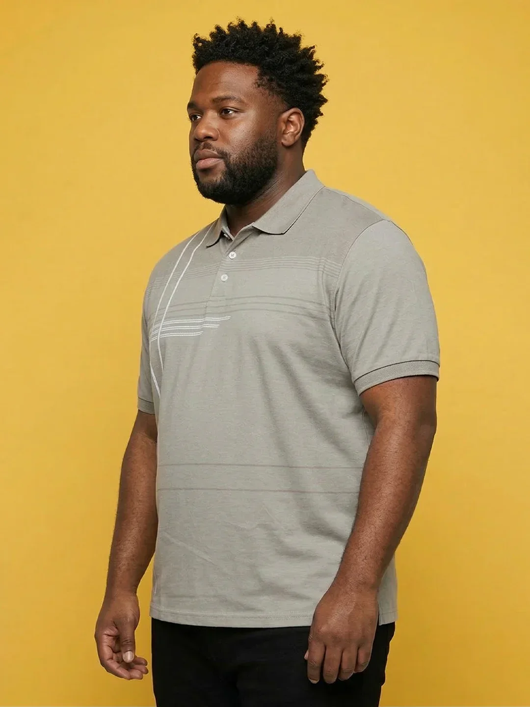 Men Plus Size Urbanite Grey Printed Polo Tshirt - Image 4
