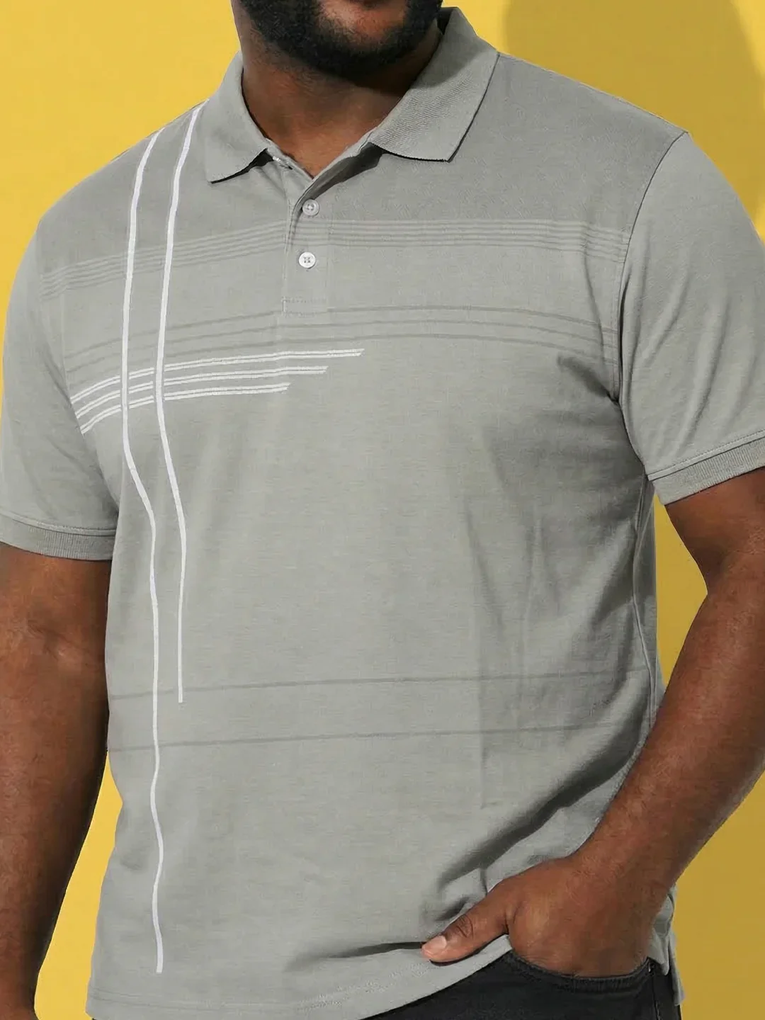 Men Plus Size Urbanite Grey Printed Polo Tshirt - Image 6