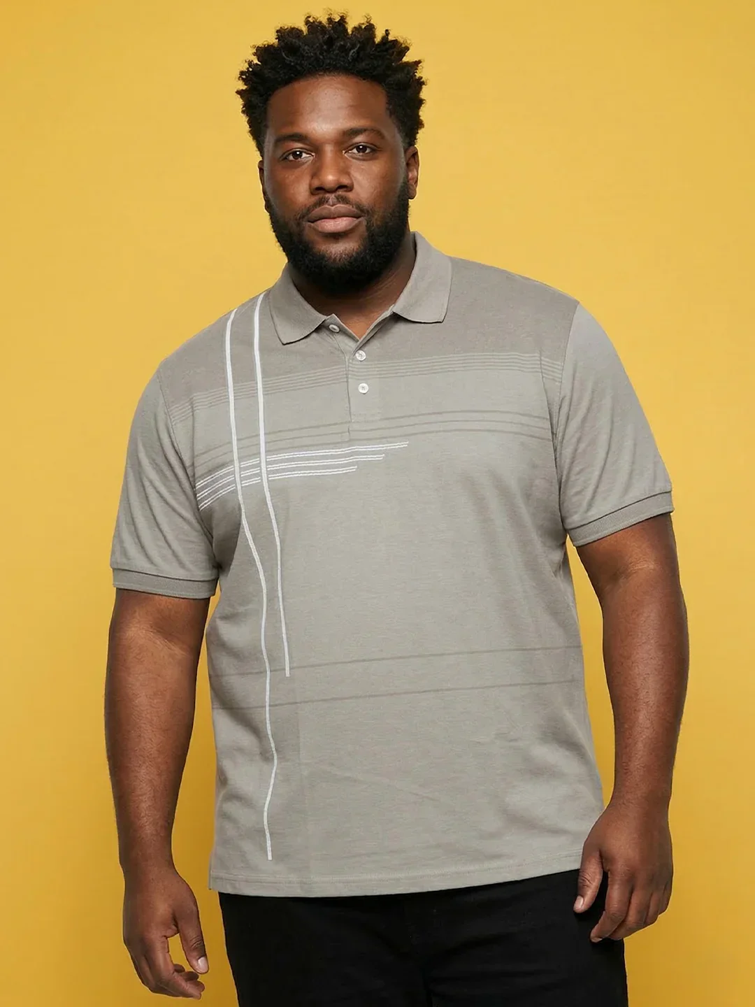Men Plus Size Urbanite Grey Printed Polo Tshirt - Image 7