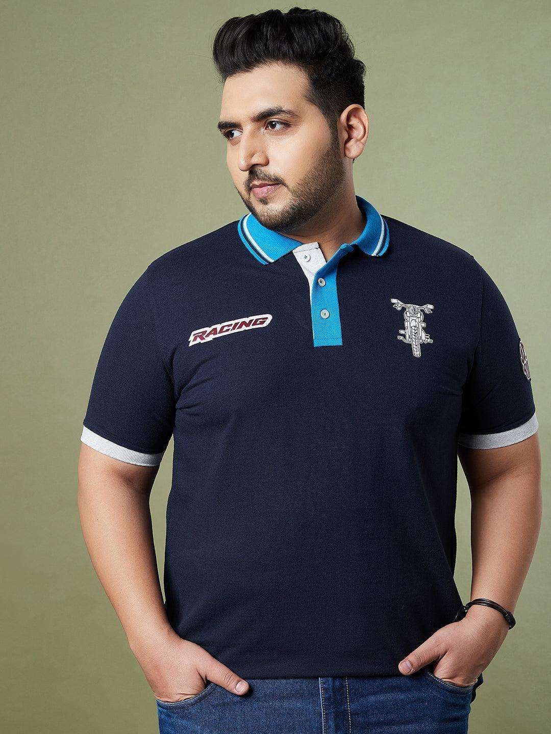 Men Plus Size Valve Colorblock Polo Tshirt