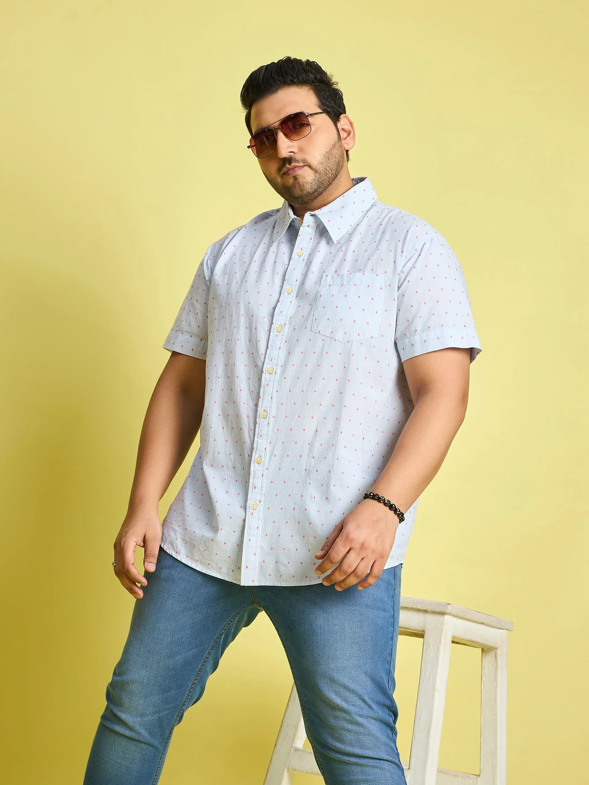 Men Plus Size Verden Dotted Jacquard  Shirt - Image 7
