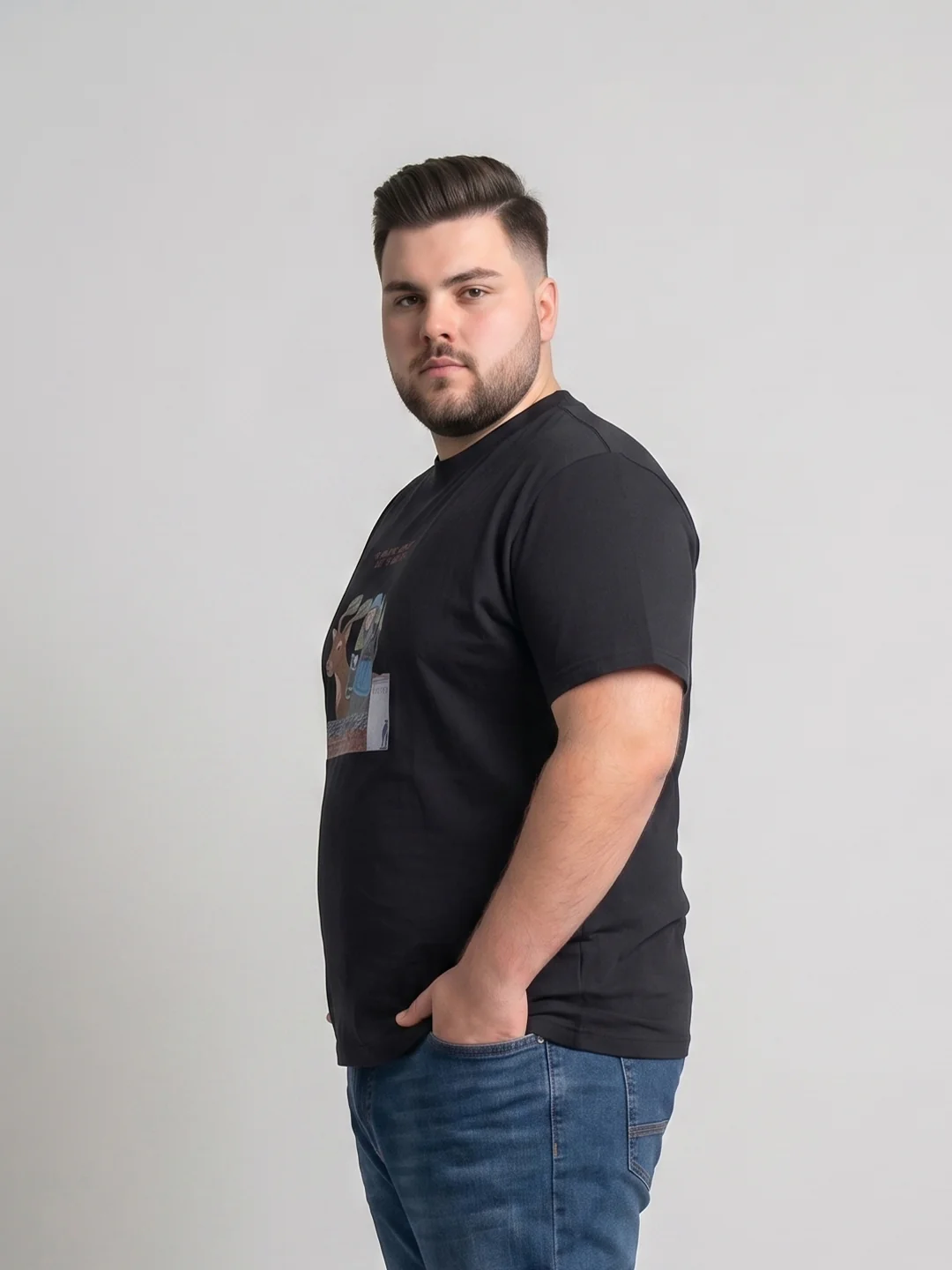 Men Plus Size Veritas Black Printed Round Neck - Image 2