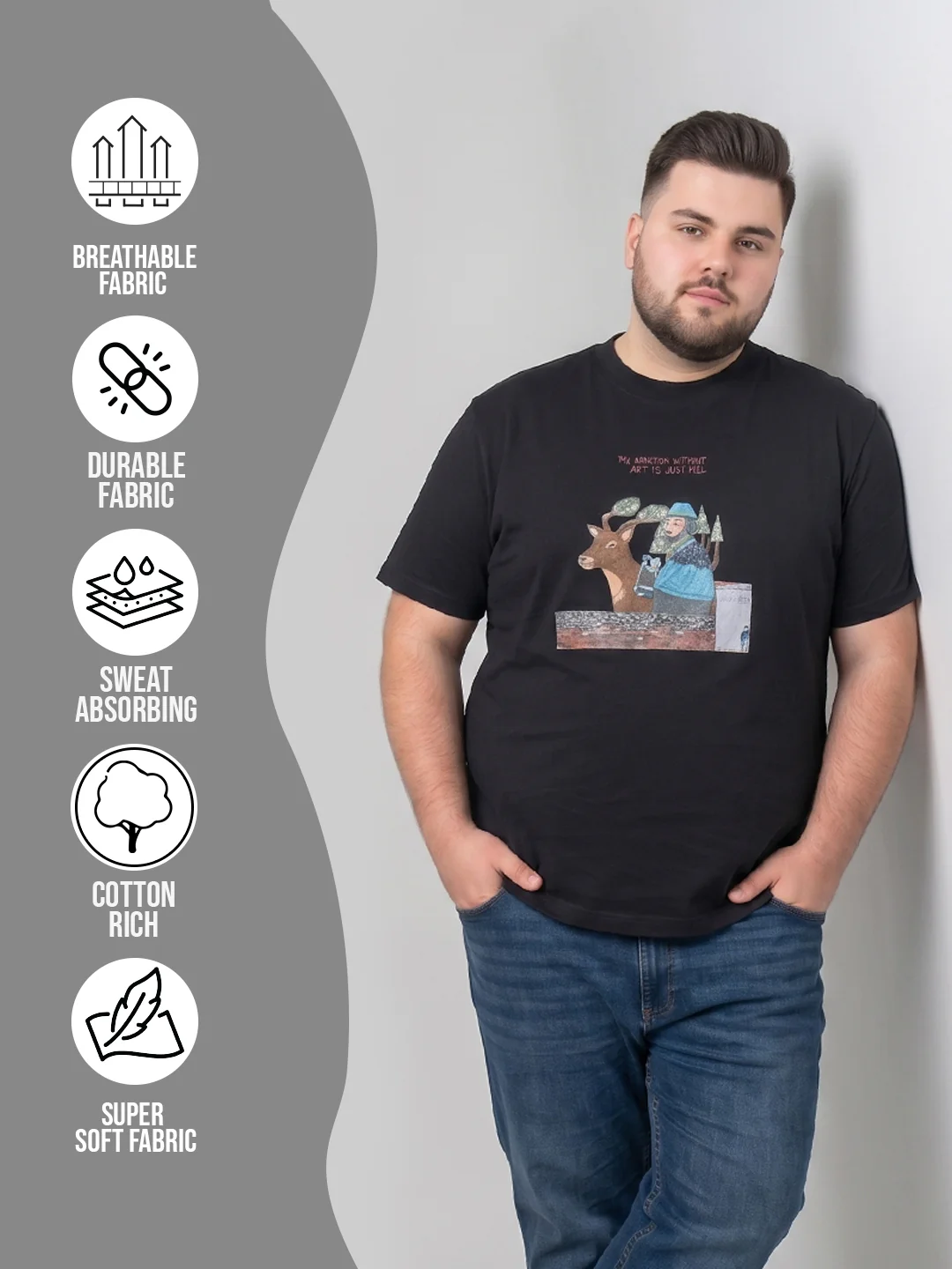 Men Plus Size Veritas Black Printed Round Neck - Image 6