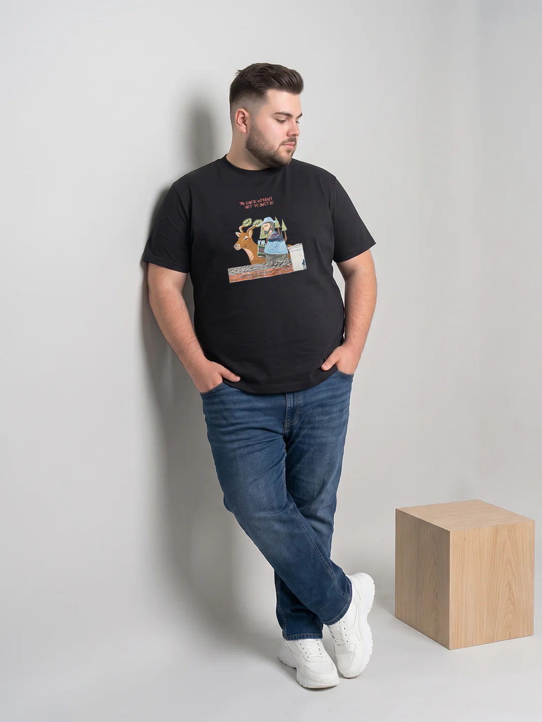 Men Plus Size Veritas Black Printed Round Neck - Image 7
