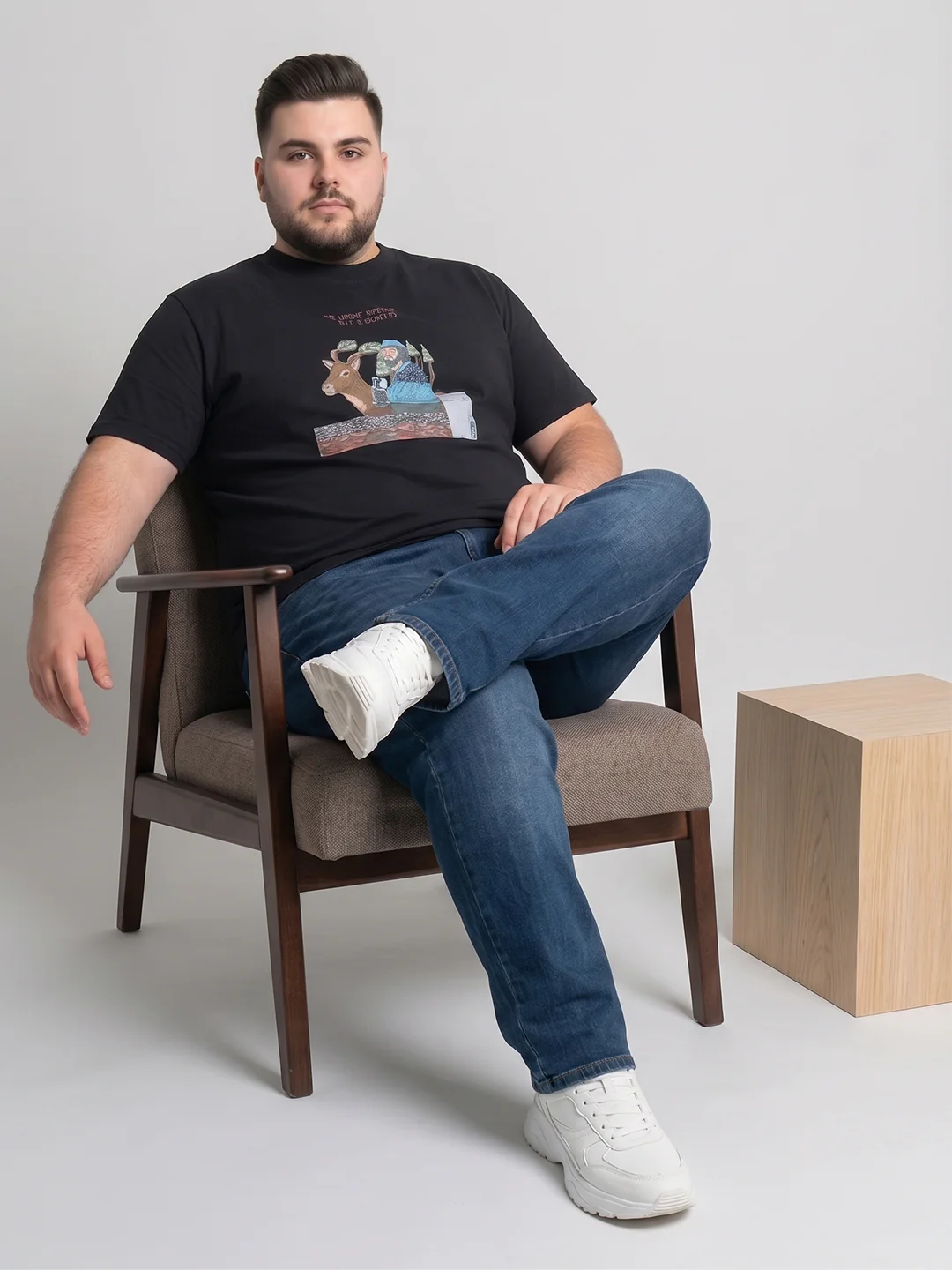 Men Plus Size Veritas Black Printed Round Neck - Image 8