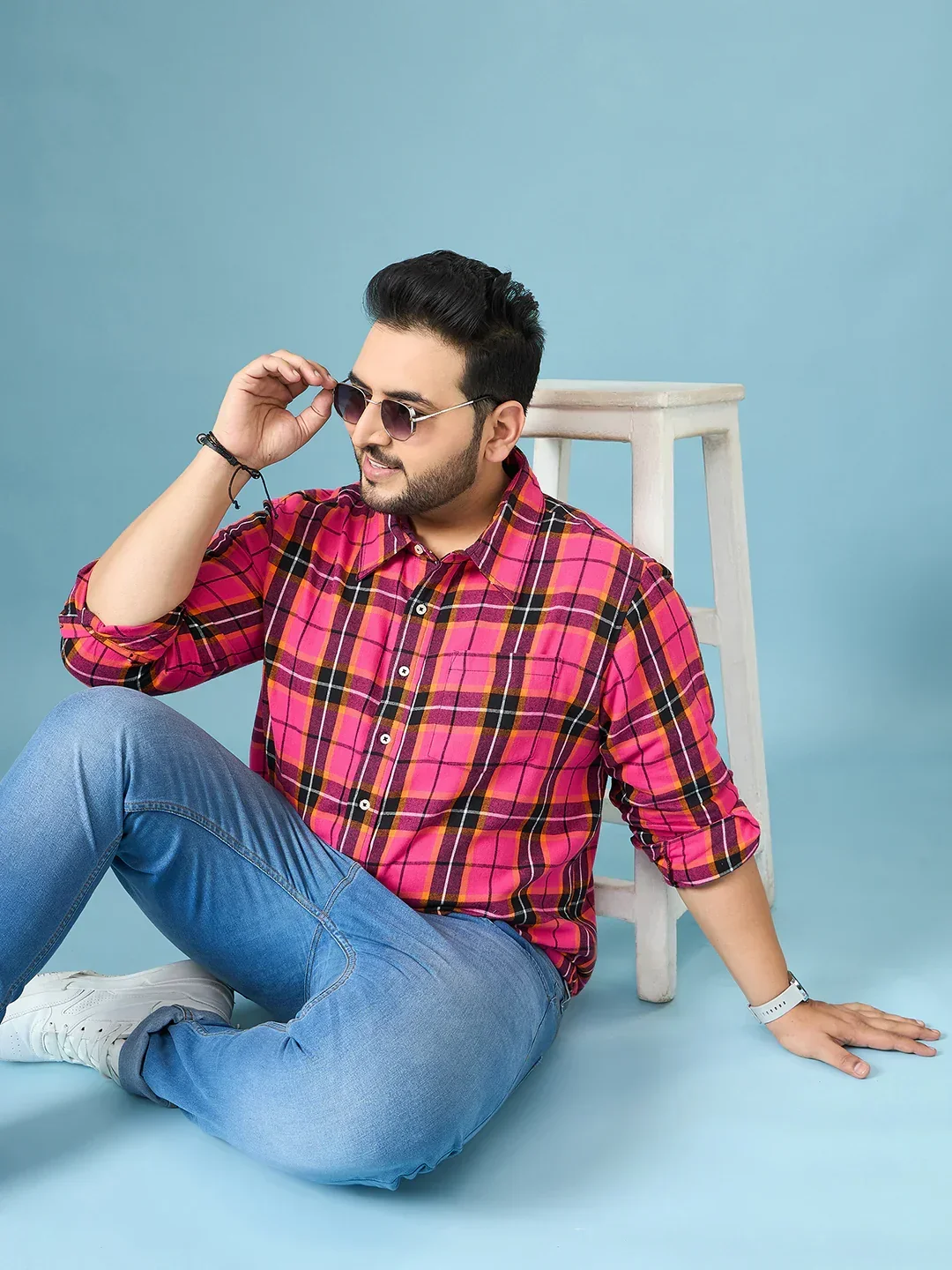 Men Plus Size Vermil Multicolor Checkered Casual Shirt - Image 2
