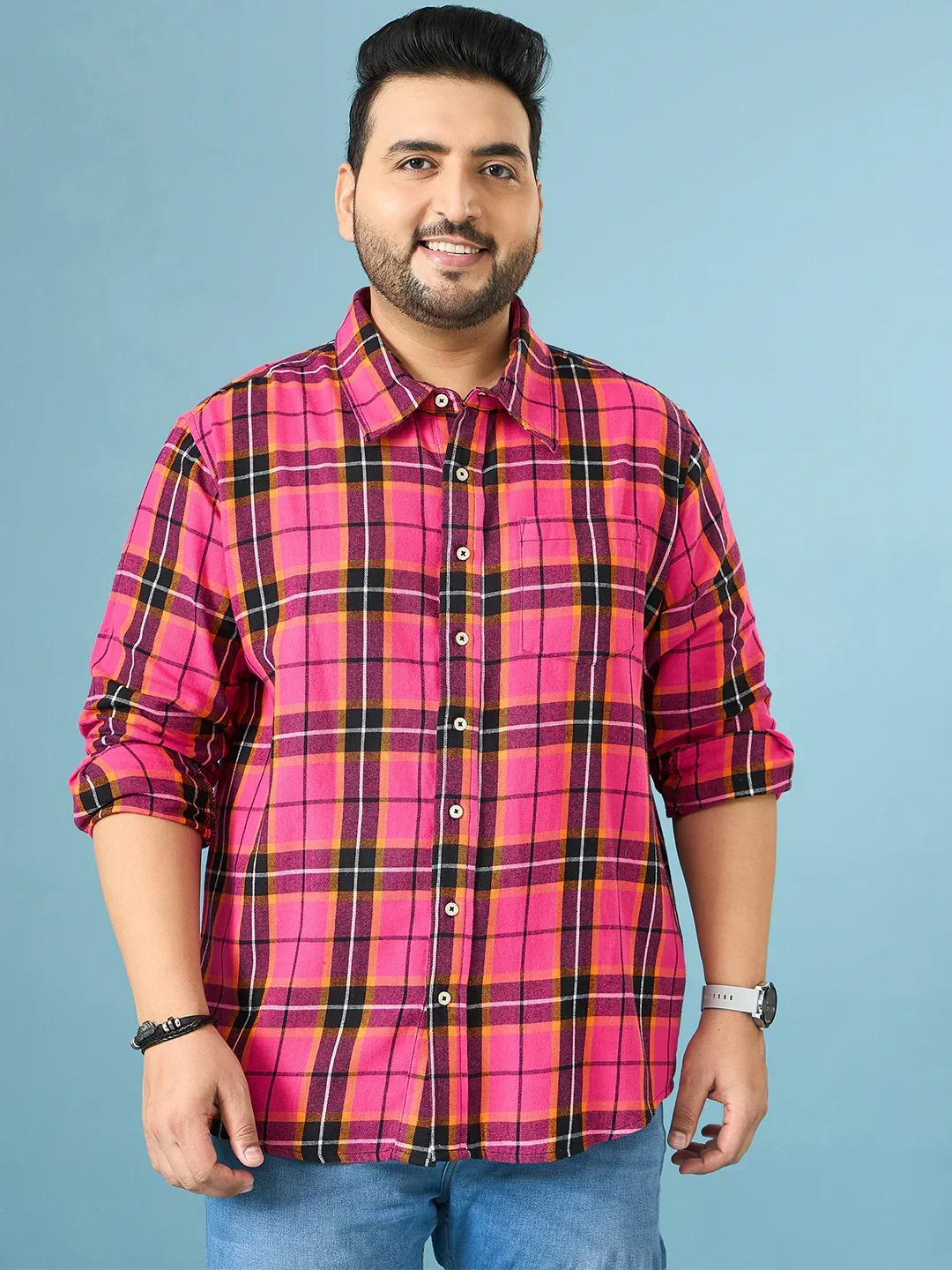 Men Plus Size Vermil Multicolor Checkered Casual Shirt - Image 3