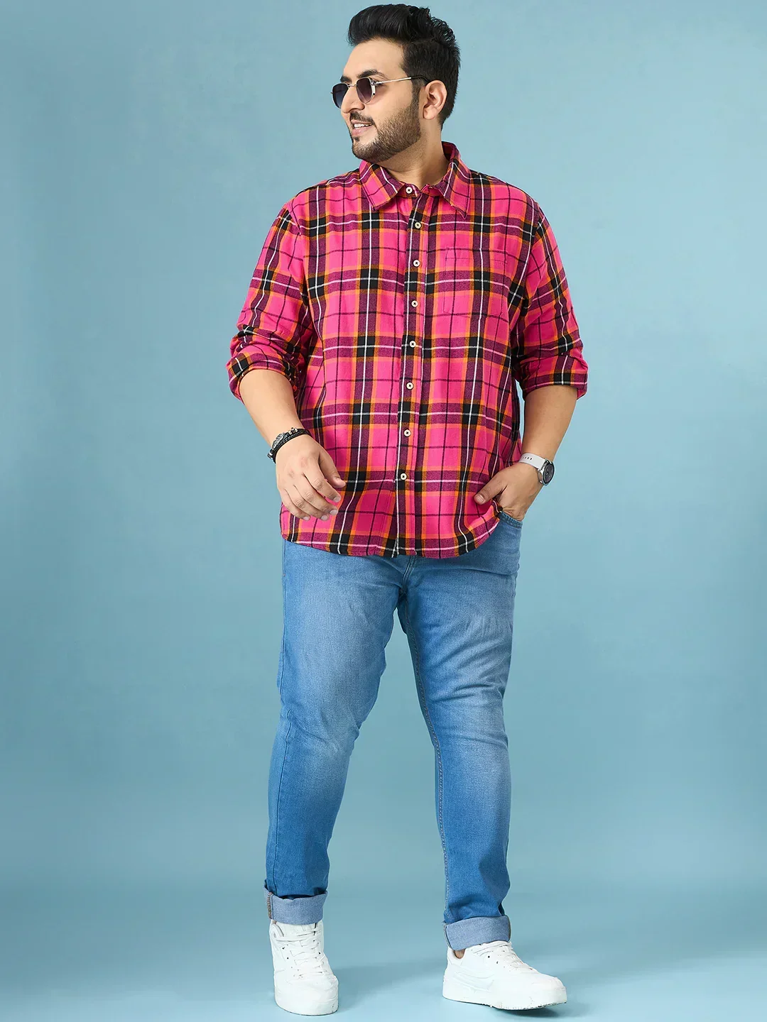 Men Plus Size Vermil Multicolor Checkered Casual Shirt - Image 4