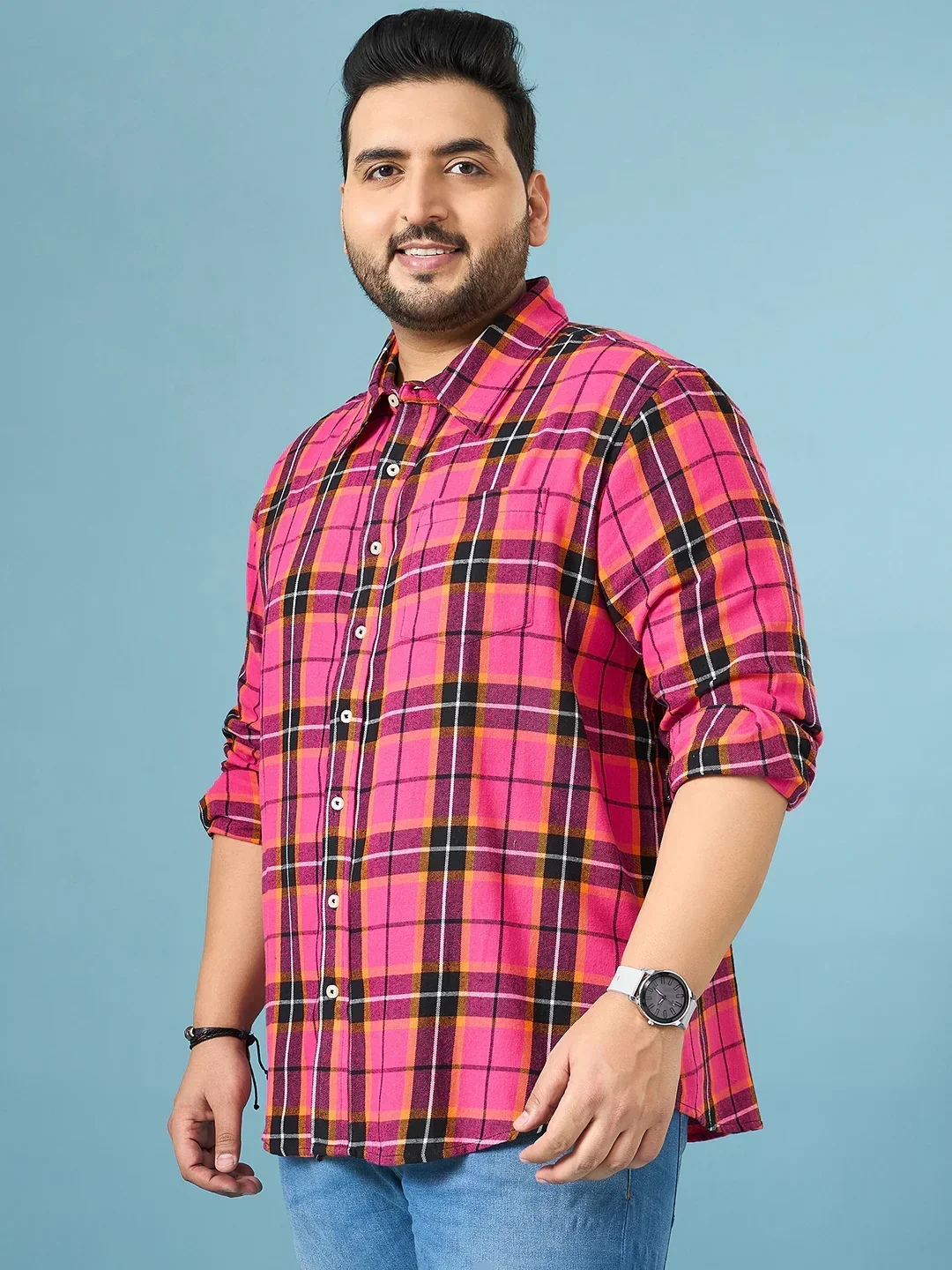 Men Plus Size Vermil Multicolor Checkered Casual Shirt - Image 5