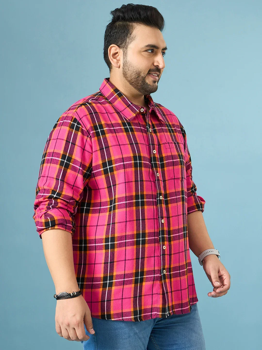 Men Plus Size Vermil Multicolor Checkered Casual Shirt - Image 6