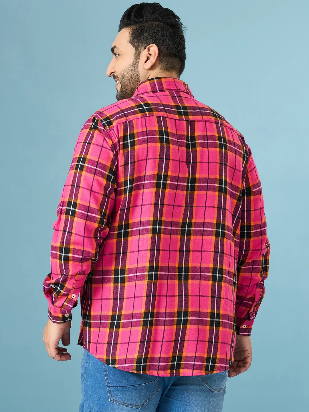 Men Plus Size Vermil Multicolor Checkered Casual Shirt - Image 7