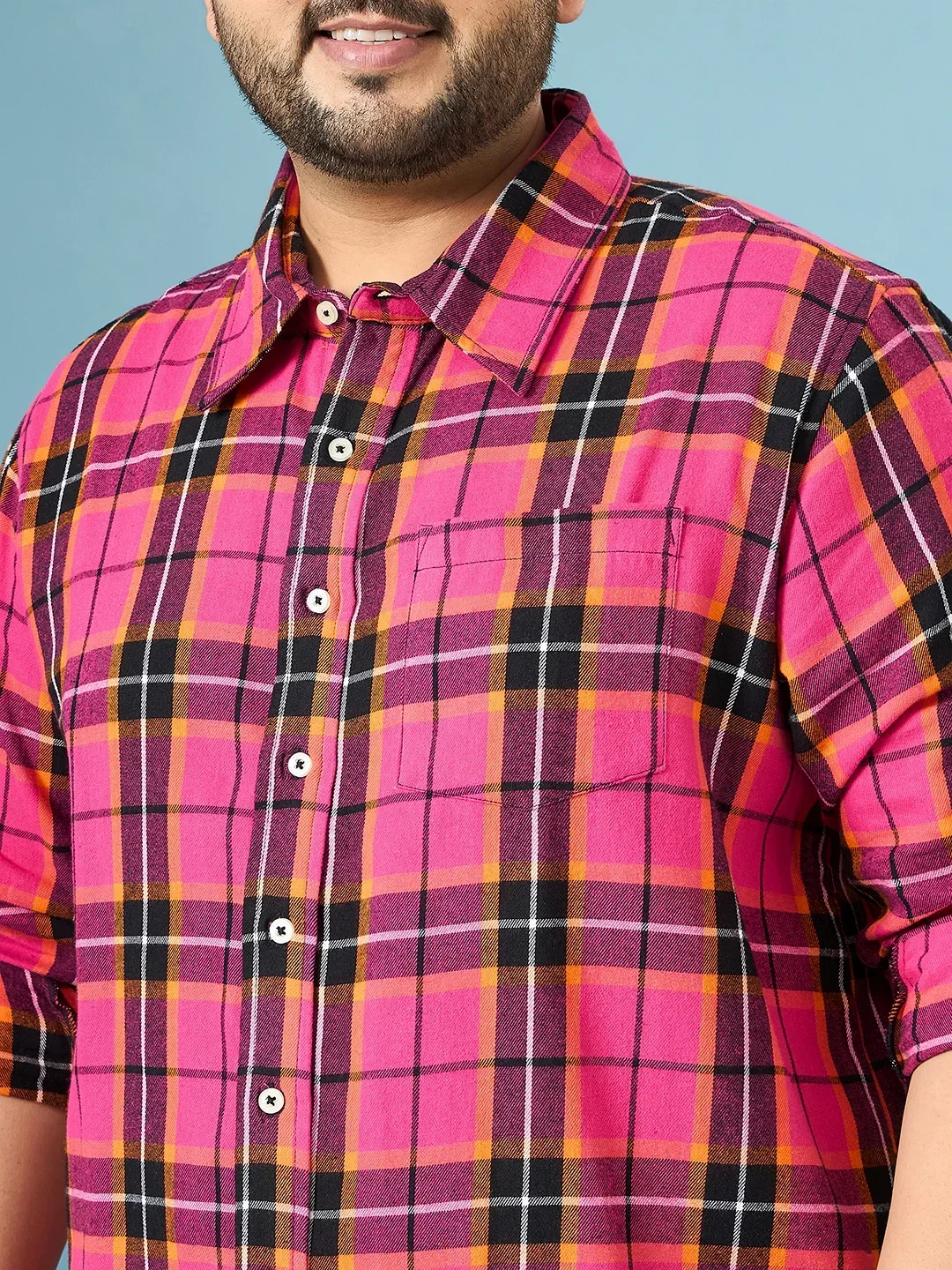 Men Plus Size Vermil Multicolor Checkered Casual Shirt - Image 8