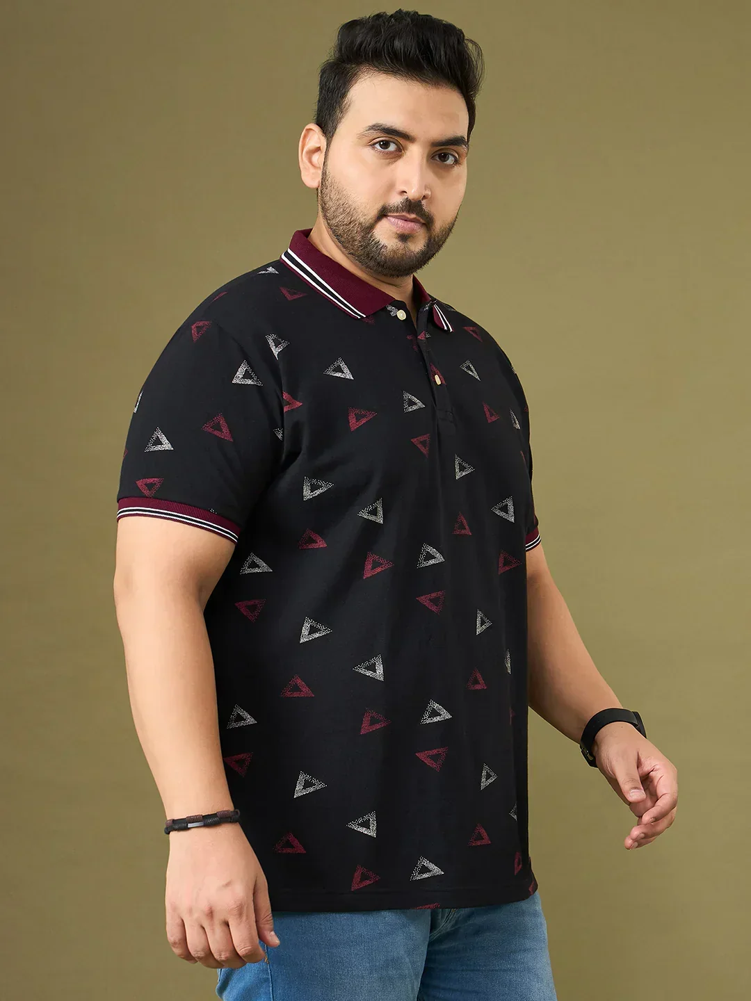 Men Plus Size Vertex Black Printed Polo Tshirt - Image 4