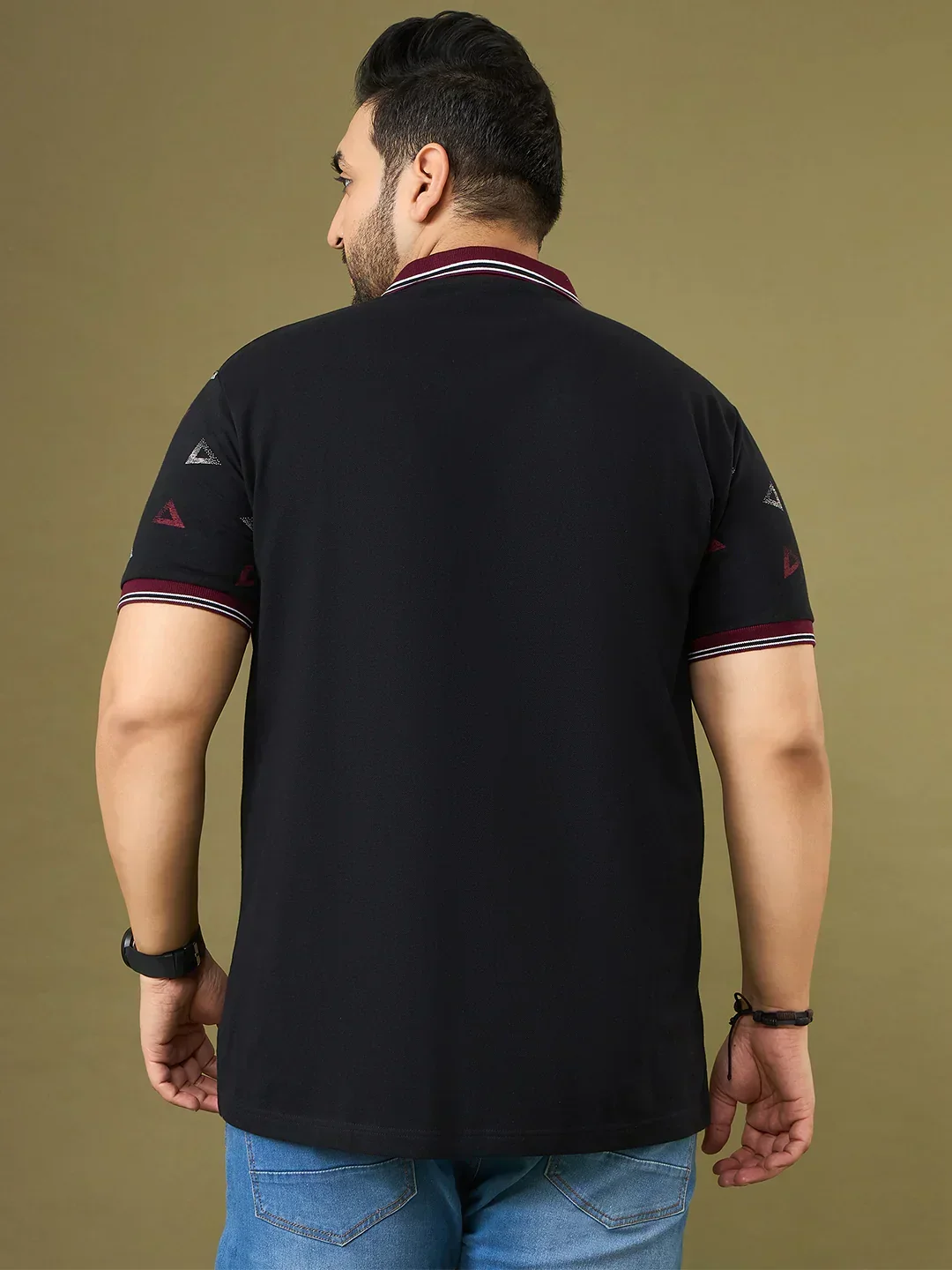 Men Plus Size Vertex Black Printed Polo Tshirt - Image 5