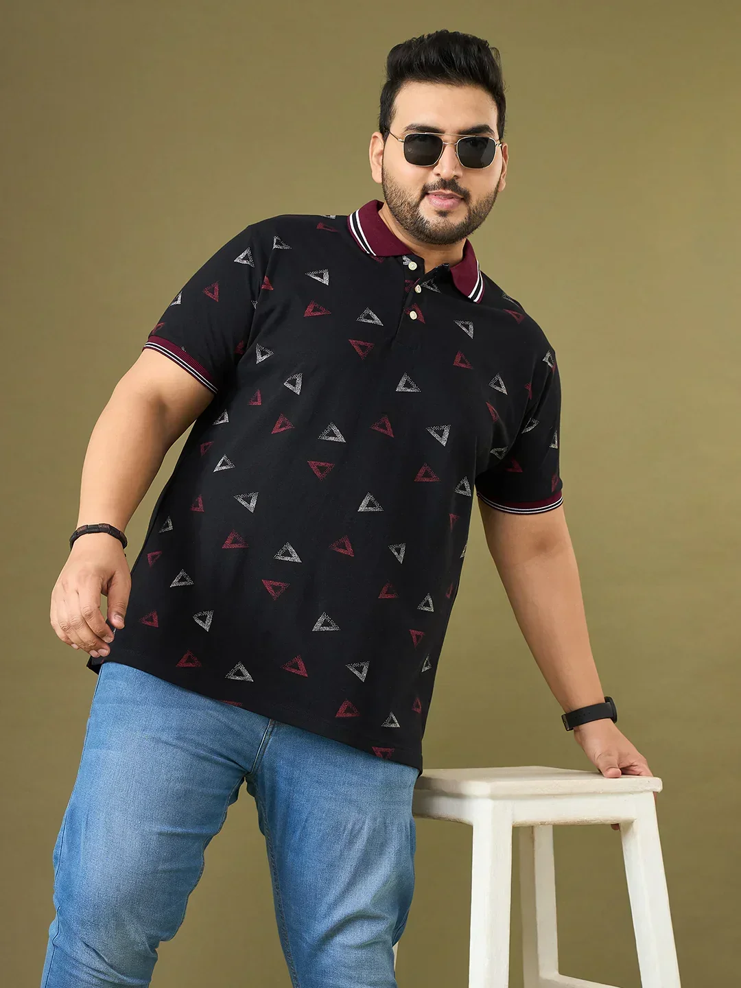 Men Plus Size Vertex Black Printed Polo Tshirt - Image 7