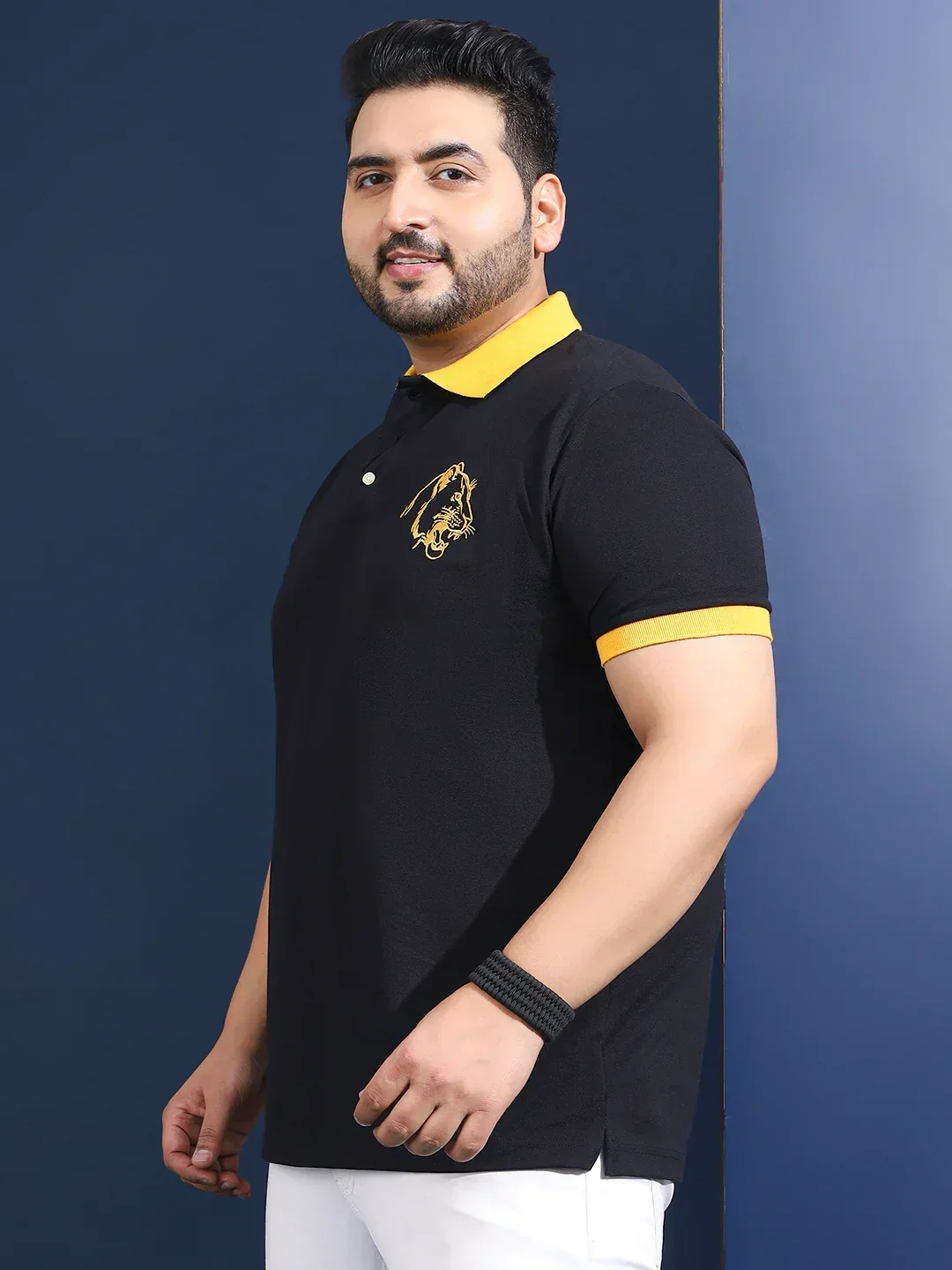 Men Plus Size Vesper Solid Black Polo Tshirt - Image 4
